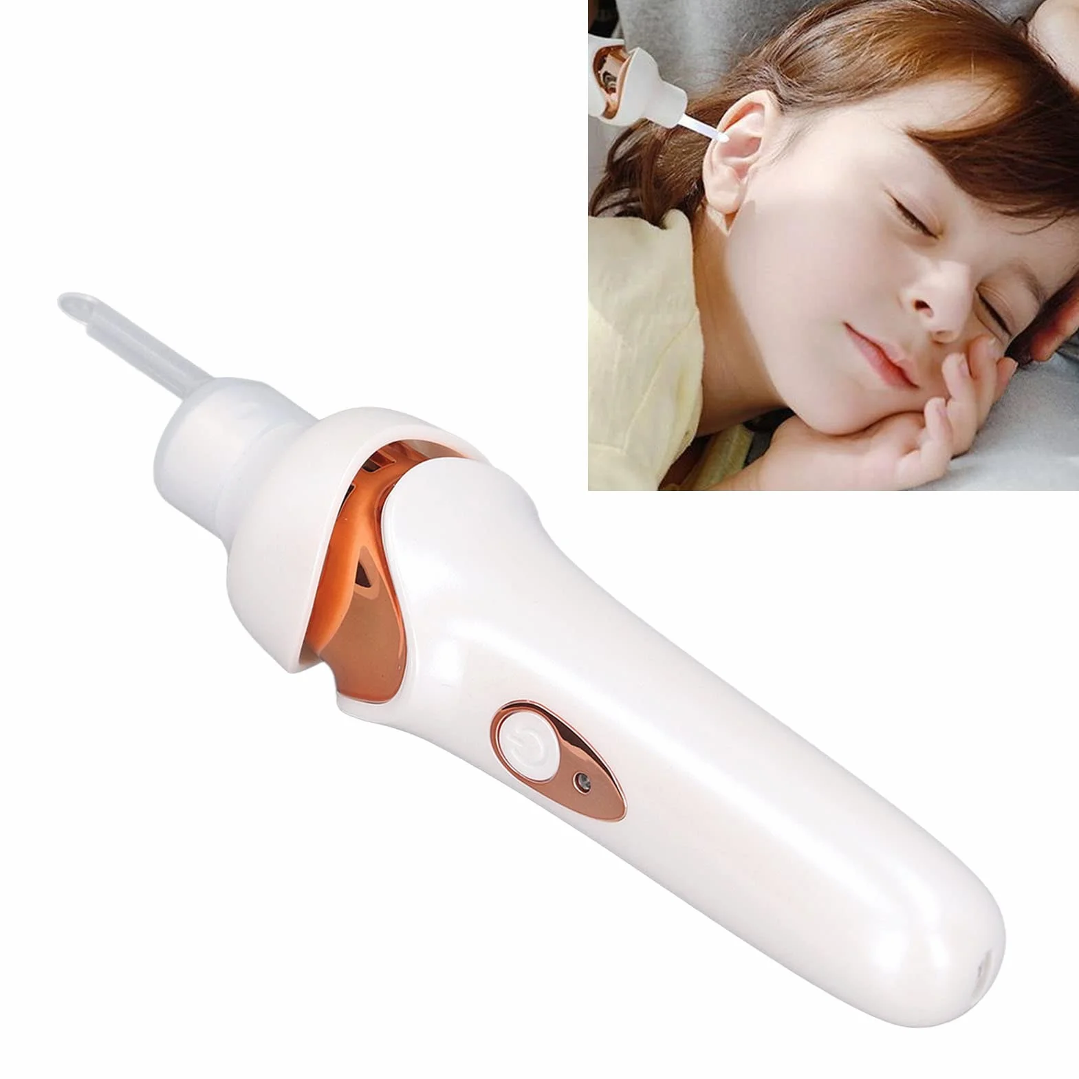 Kit per la Rimozione del Cerume Aspirapolvere Elettrico per Le Orecchie con Luce a LED Punta Morbida e Confortevole per la Rimozione del Cerume per Adulti e Bambini (Bianco)