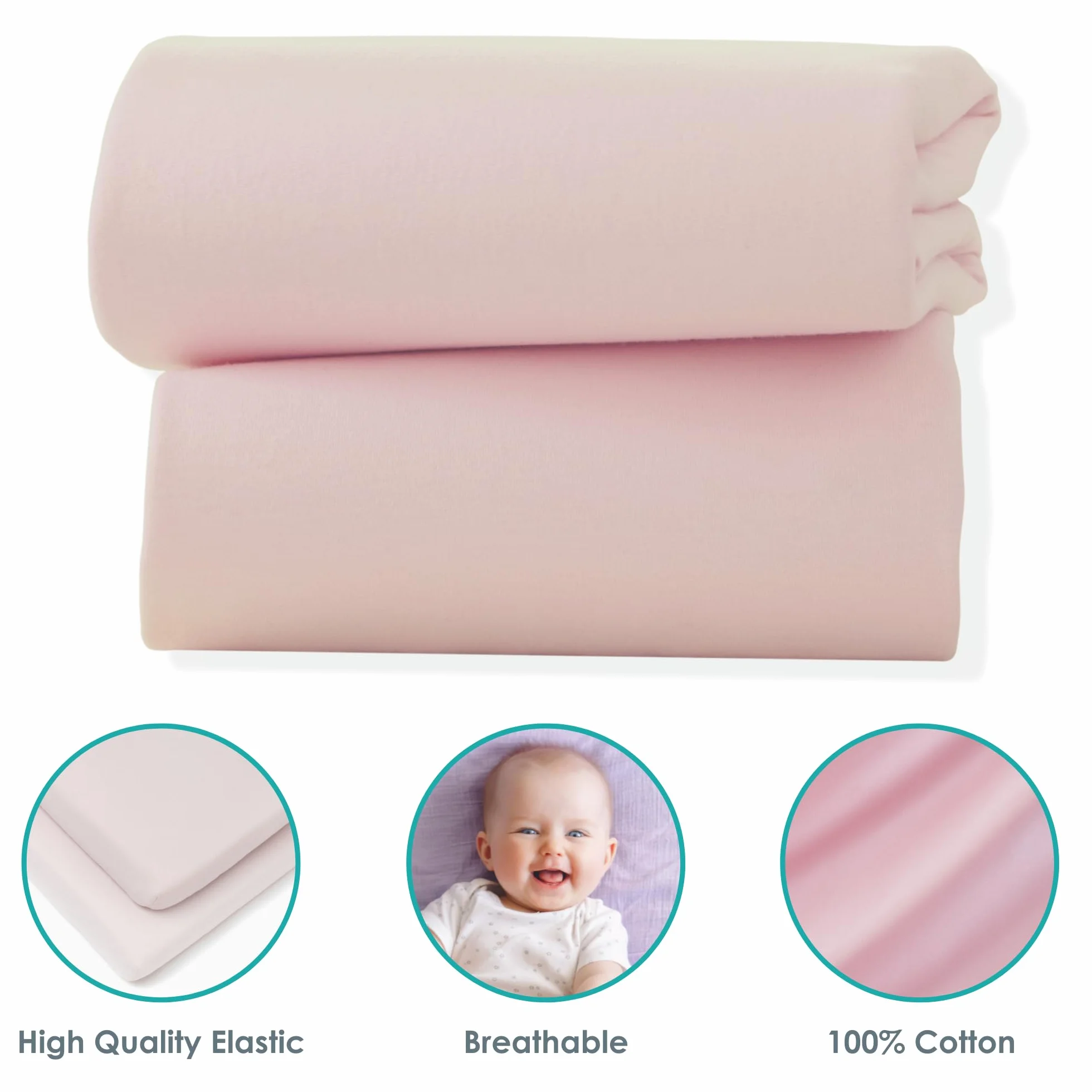 Clair de Lune - Lenzuola con angoli in cotone Jersey, Set 2 pz., Rosa