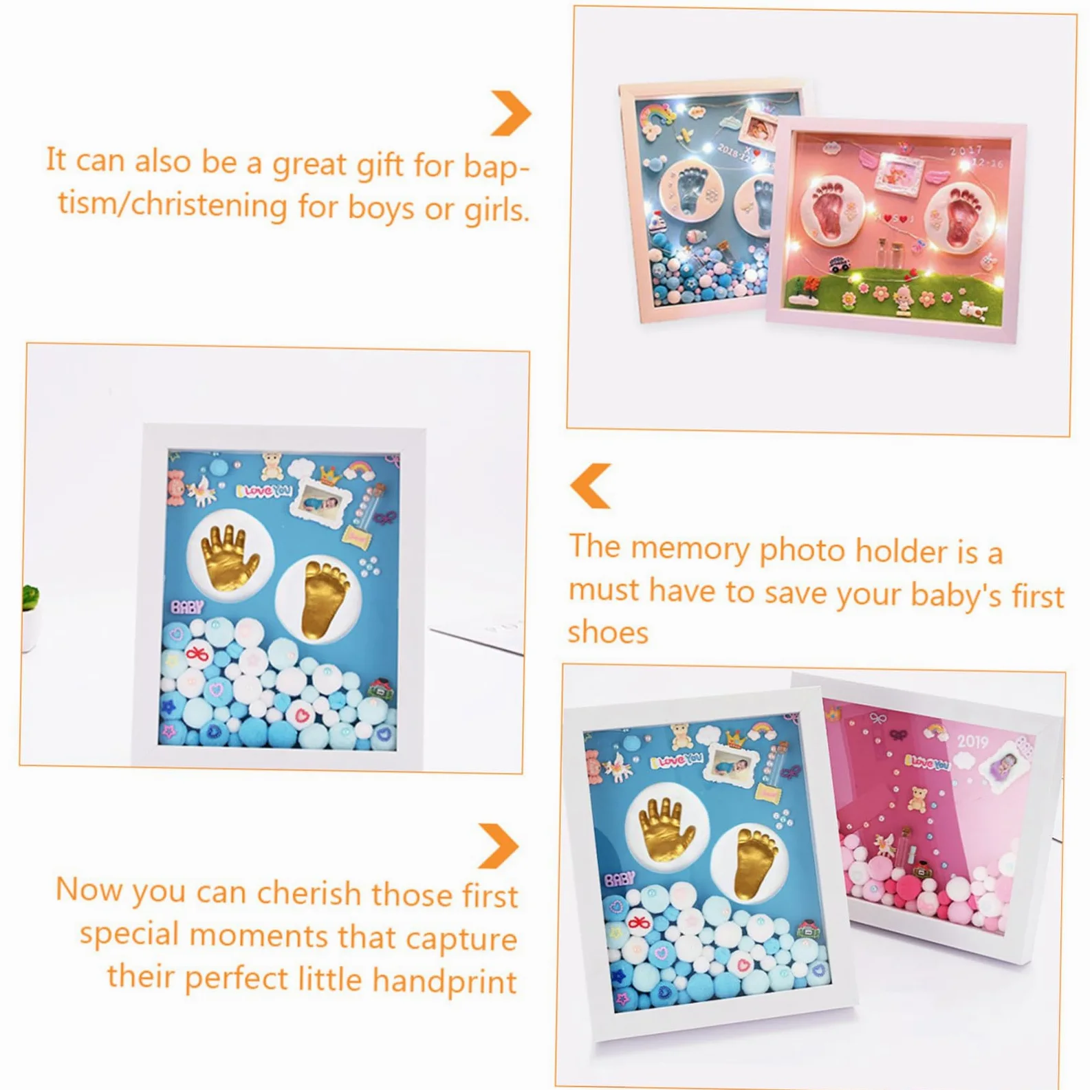 iplusmile Kit Nascita Cornice per Foto Milestone Impronte Mano e Piede in Acrilico Oro per Bambina Regalo Originale e Decorazione Muro