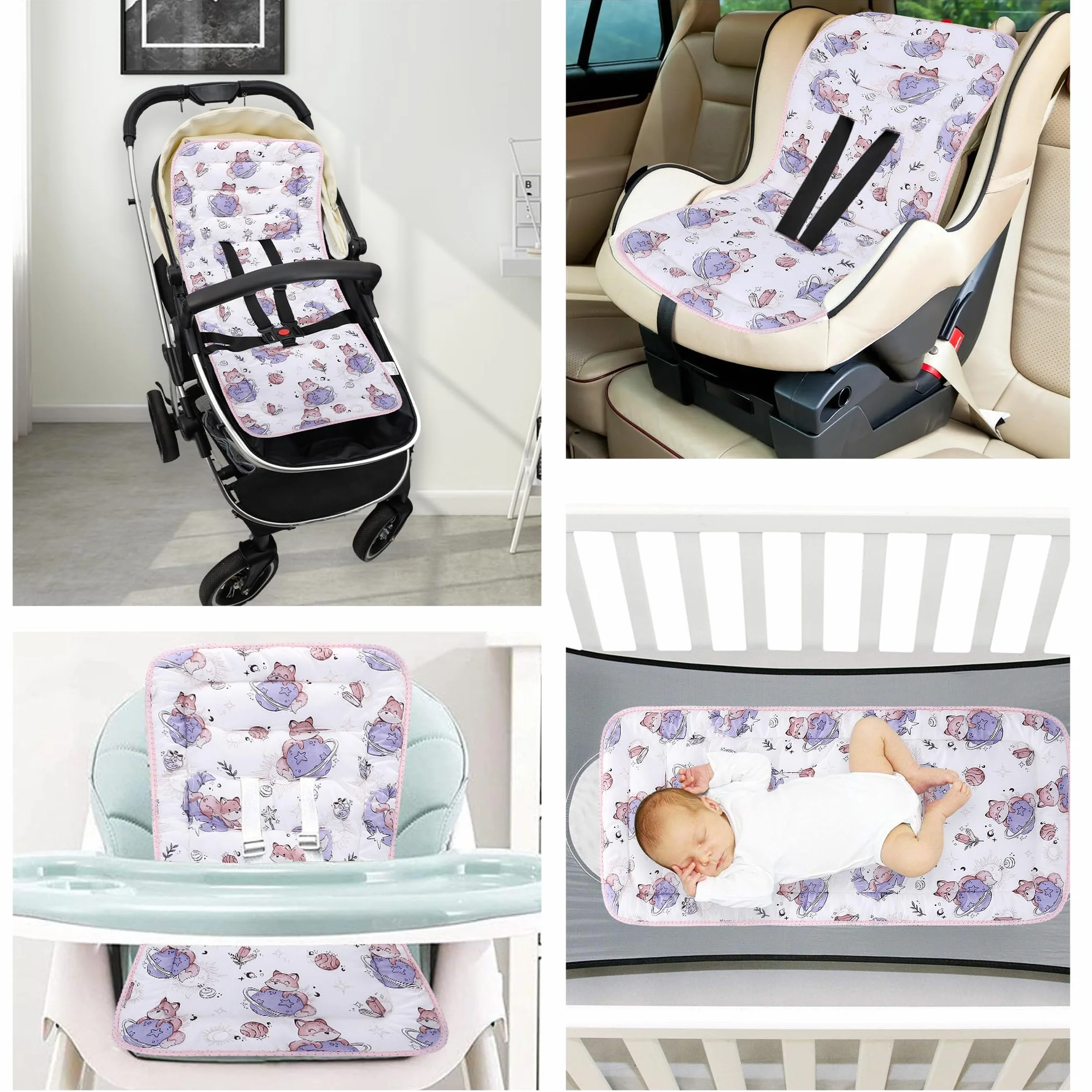 LAT Materassino per Passeggino Universale, Copriseduta Passeggino Universale, Reversibile, Morbido e Traspirante Coprisedile per Passeggini, Seggiolini Auto, Culle e Seggioloni (Pianeta Volpe)