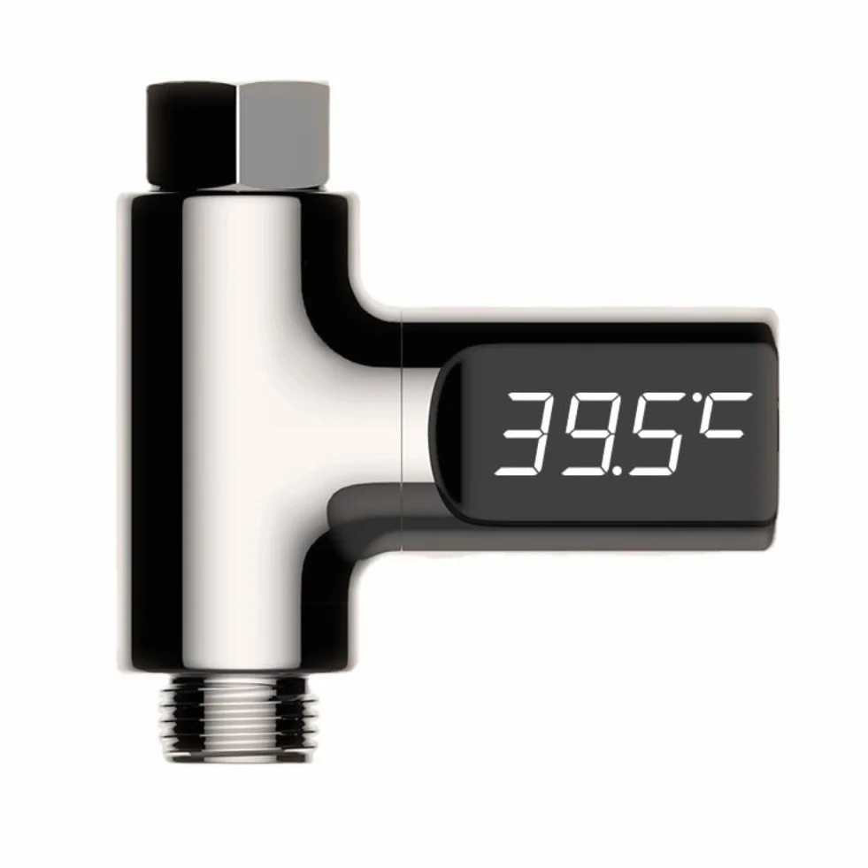 Termometro ad acqua con display a LED, con controllo del flusso, per soffione doccia 5-85 °C, indicatore digitale della temperatura, girevole a 360° (prima generazione)