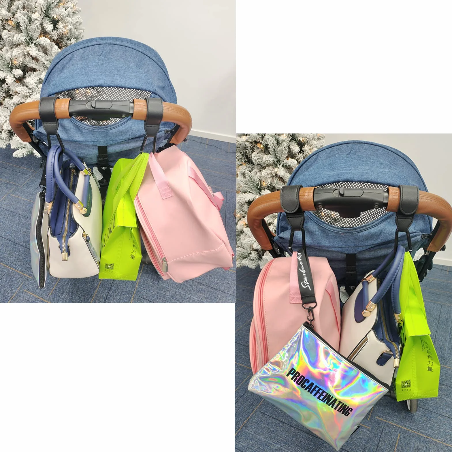 Ganci Passeggino Universali, LYHURK Ganci Borsa Passeggino Ganci Borse Moschettoni, Adatto Per Viaggiare, Uscire, Usare Il Passeggino - 2 Pezzi (Nero)