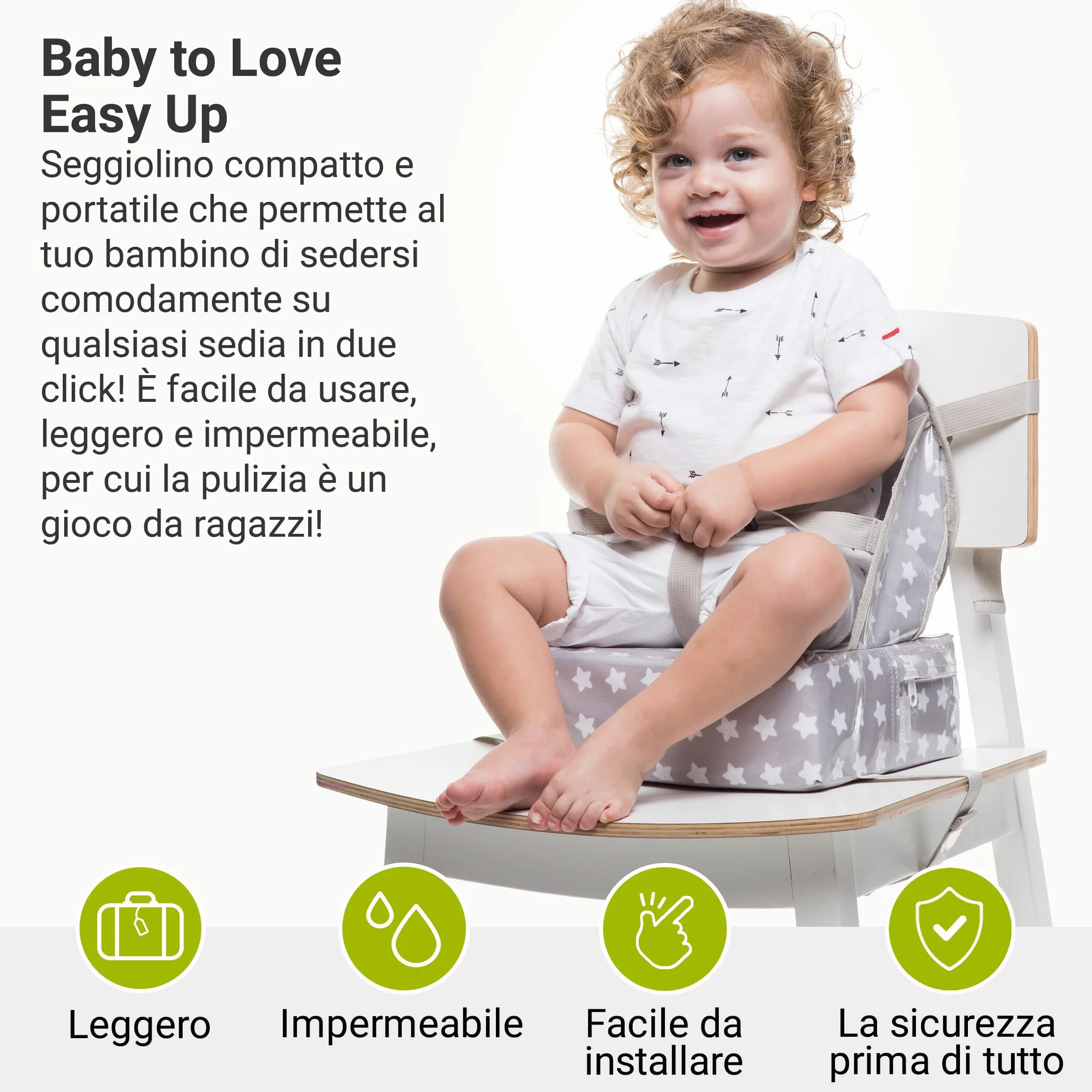 Baby-To-Love Easy Up, seggiolone per neonati, sollevatore per seggiolone, sollevatore Nomade Baby (White Stars)