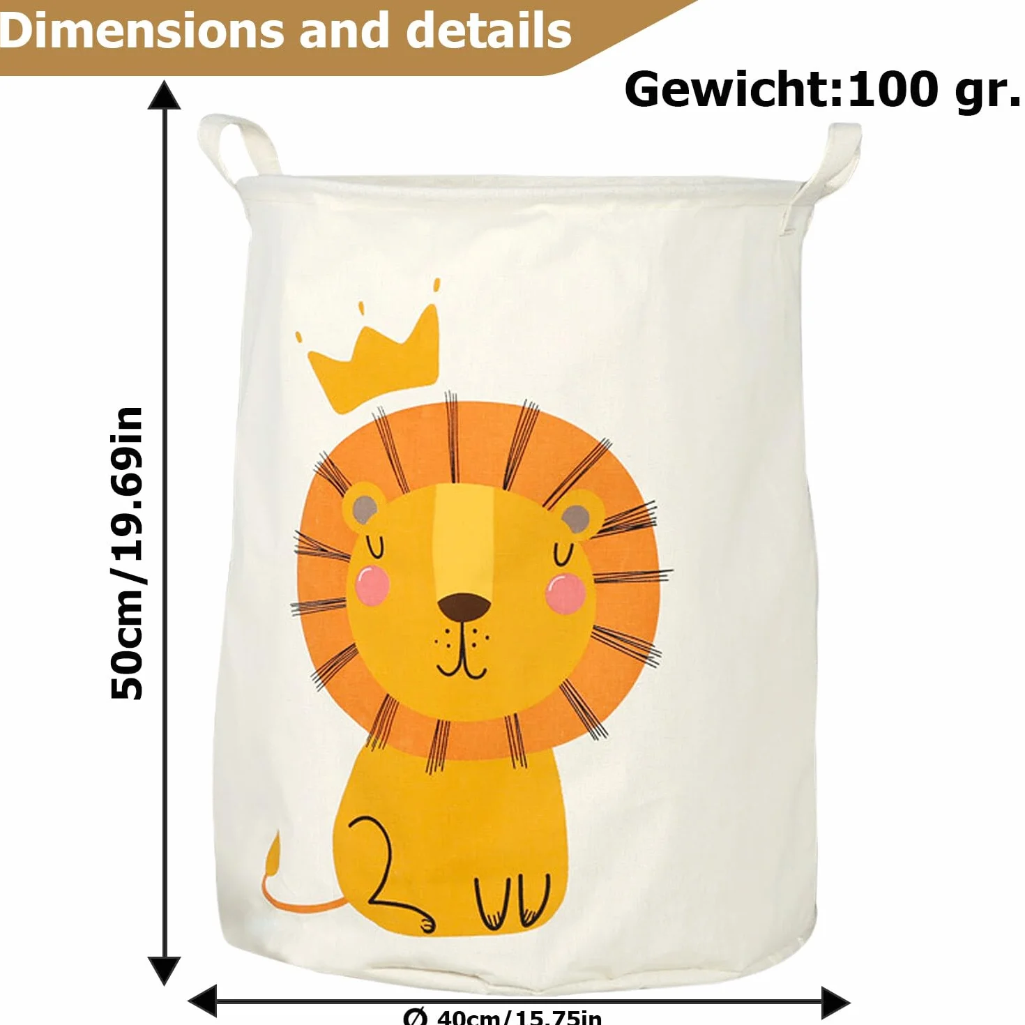 Cesto portabiancheria pieghevole da 60 l, cesto portabiancheria per bambini, con motivo leone, cesto portabiancheria, impermeabile, per vestiti per bambini, 40 cm di larghezza x 50 cm di altezza
