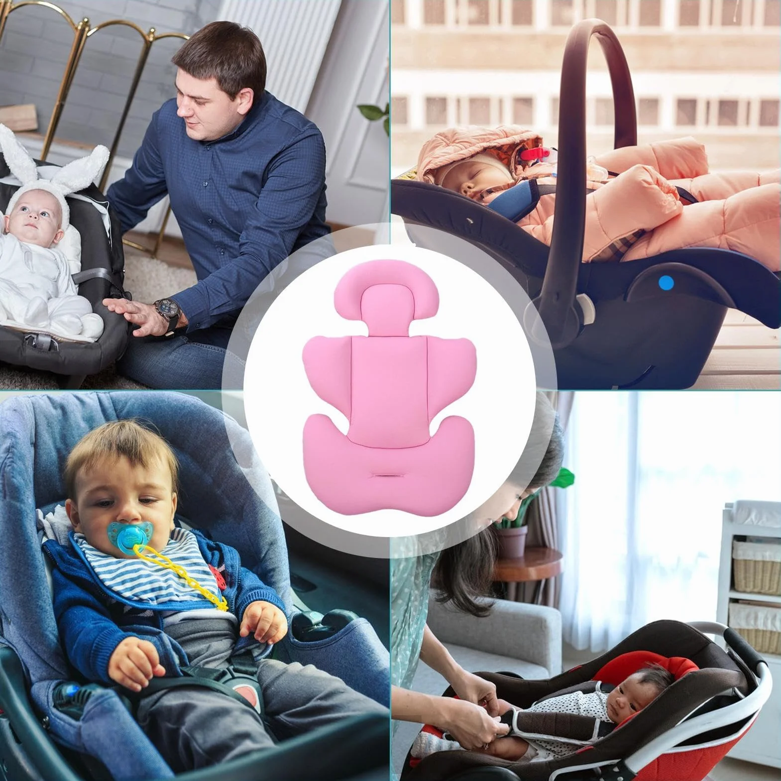 Cuscino Per Passeggino, Riduttore Sedile Per Passeggino, Supporto Per La Testa E Corpo Del Seggiolino Auto Per Bambini
