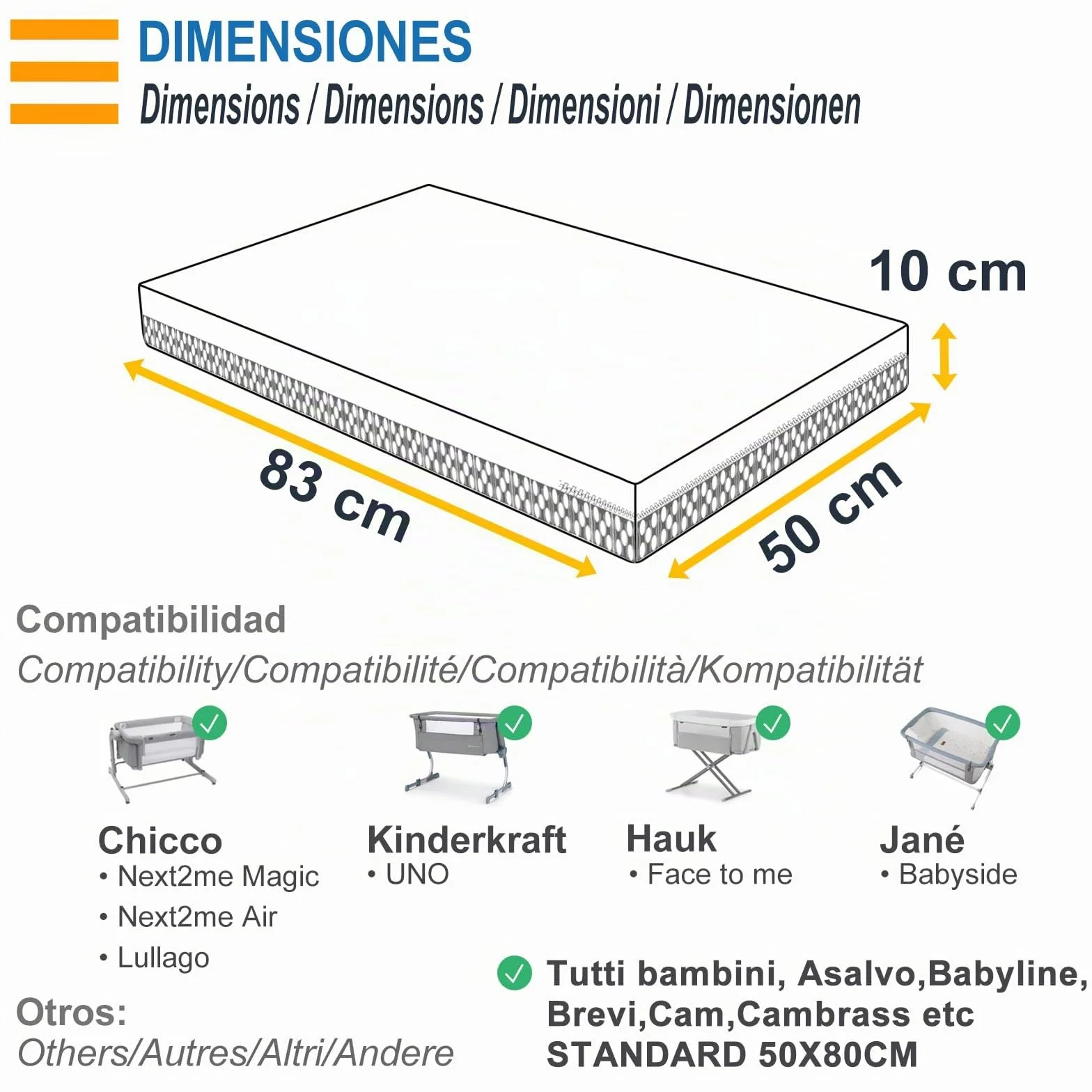 PEKITAS Materasso Co-Sleeping per Lettino, 50 x 83 cm, Spessore 10 cm, Traspirante, Ibrido, Reversibile, Rivestimento Doppio Lato, Sfoderabile e Lavabile, Antisoffoco per Culla del Bambino