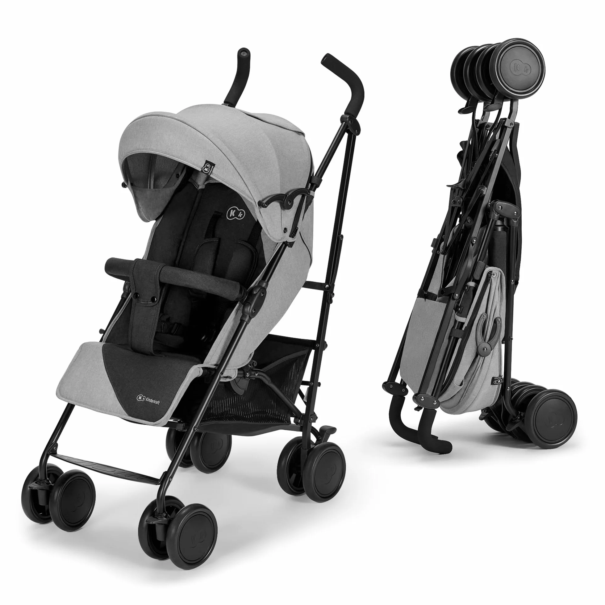kk Kinderkraft Passeggino Leggero SIESTA, Pieghevole Veloce Compatto, Schienale reclinabile, Barra di sicurezza, Posizione Nanna, Accessori, fino a 22 kg, Grigio