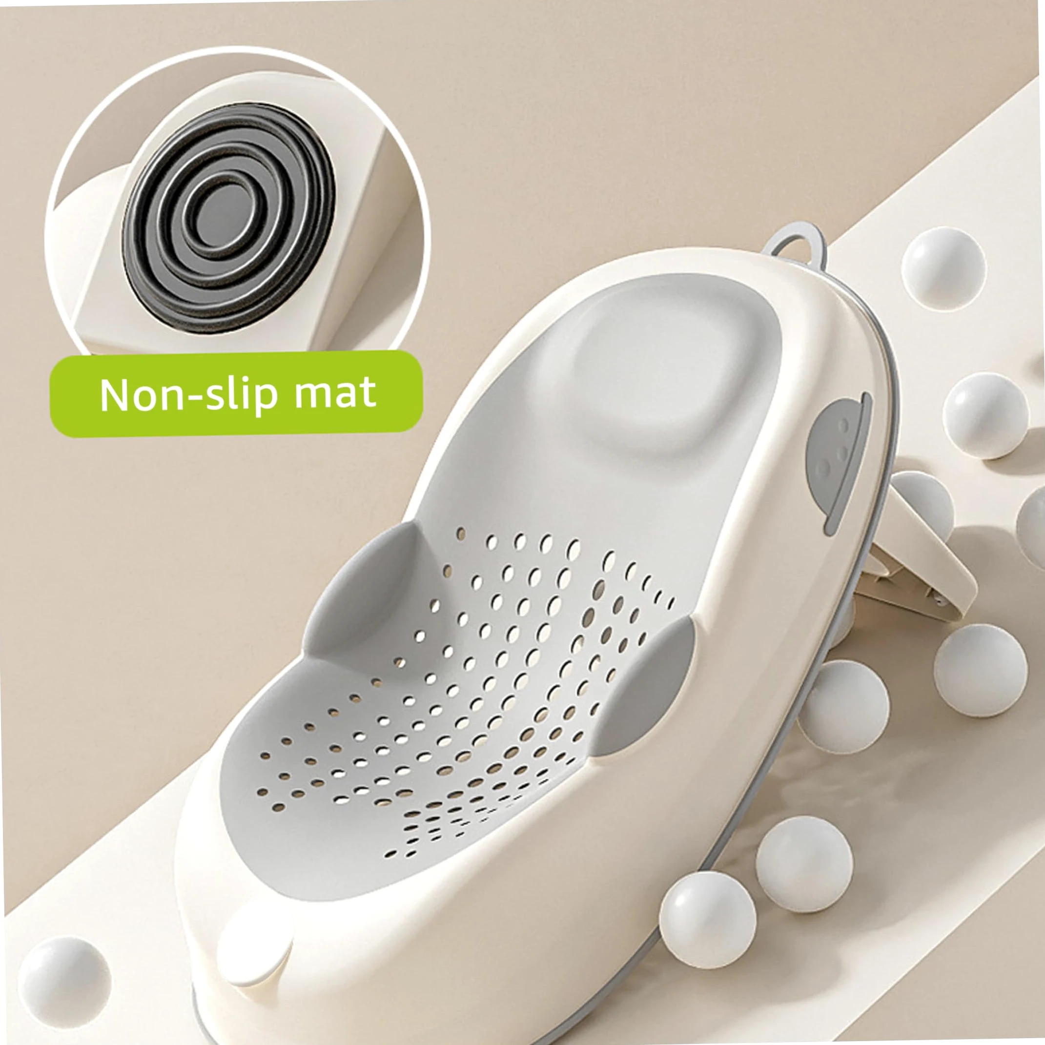 Supporto per bagnetto, seggiolino per vasca da bagno antiscivolo con supporto morbido per la colonna vertebrale e piedini pieghevoli, grigio