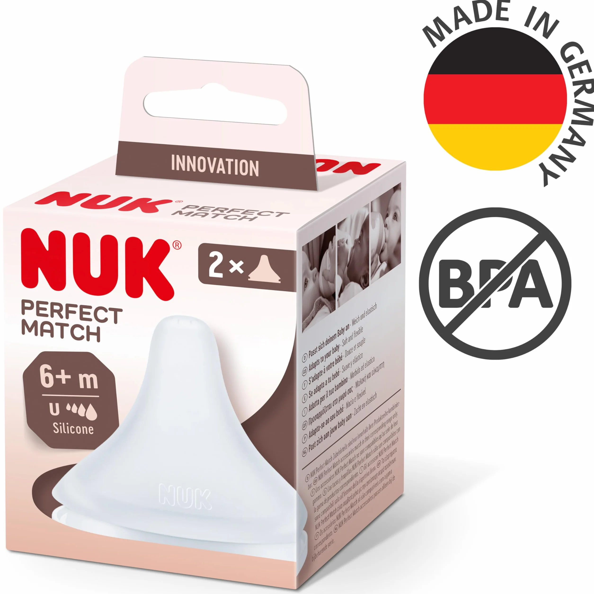 NUK Tettarelle per biberon Perfect Match | 6+ mesi | Si adatta al palato del bambino | Sfiato anti-colica | Senza BPA | Tettarella universale in silicone per biberon | 2 pezzi