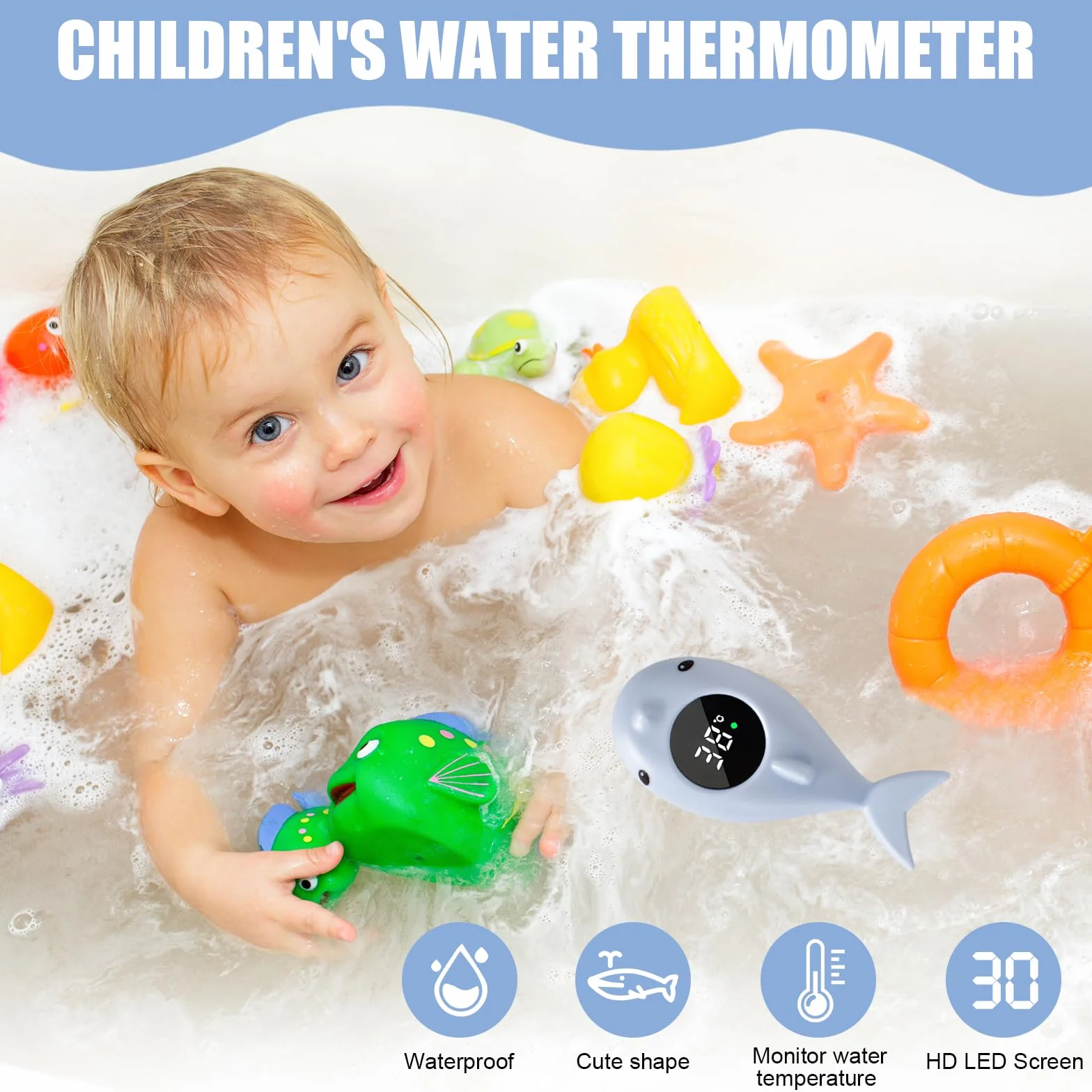 Termometro da Bagno Digitale, Termometro Bagnetto Neonati, Termometri Bagnetto Digitale, Termometri Acqua con Funzione di Avviso Della Temperatura a Luce LED (Blu)