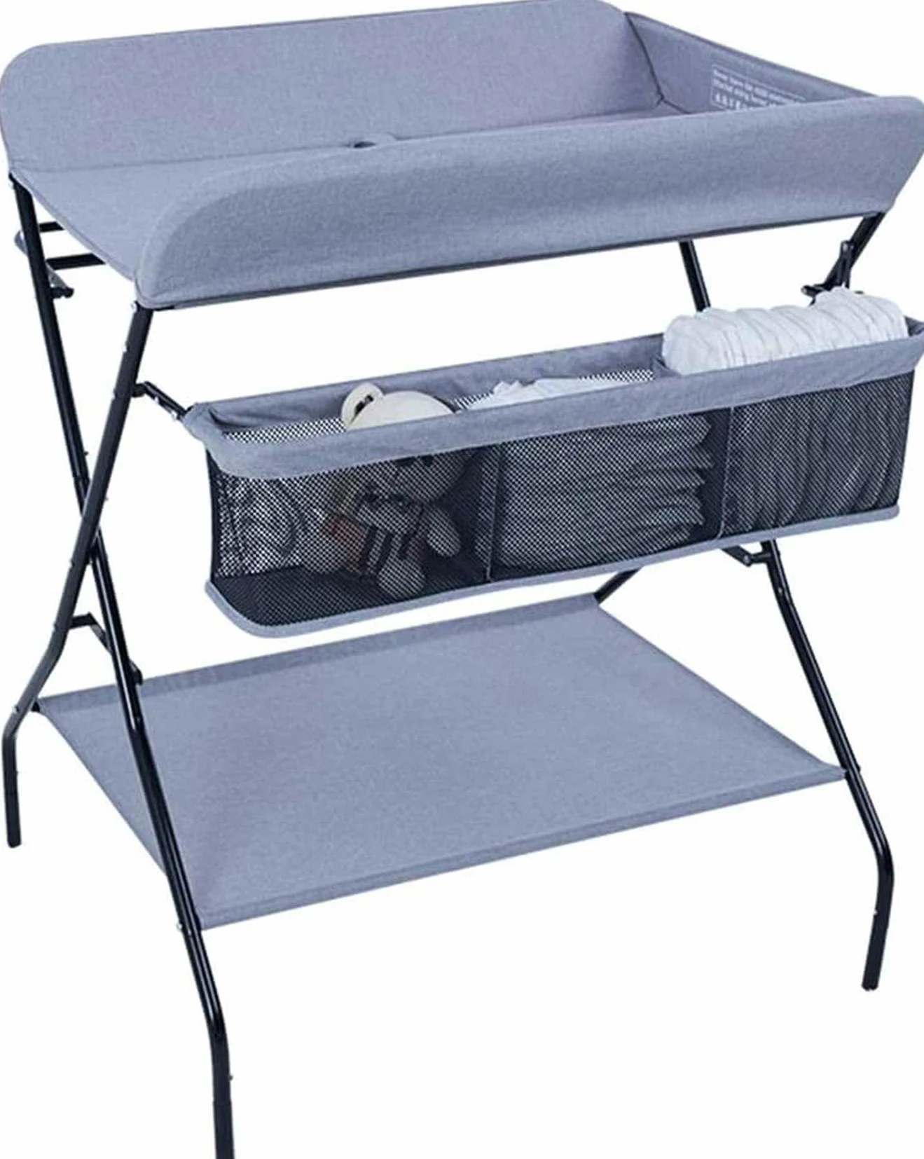 MObyat Baby Fasciatoio,Stazione da Viaggio Grigia, cassettiera Pieghevole per Pannolini, Organizer per la cameretta, Stile Gamba Incrociata