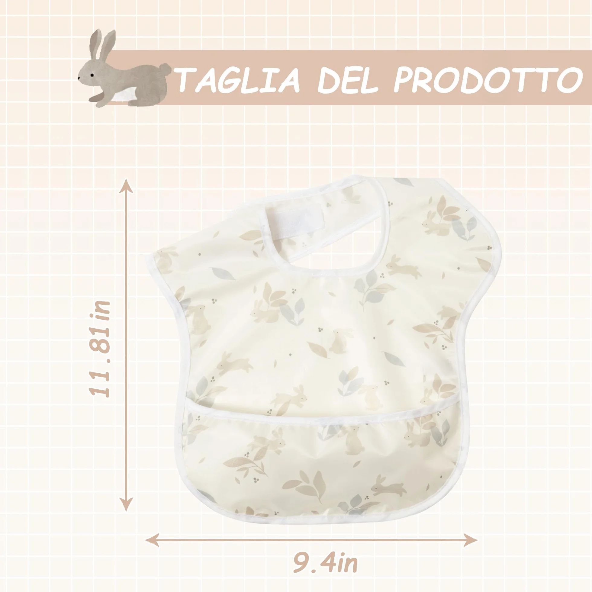 Little Dimsum Bavaglini Neonato Impermeabili con Tasca，Set di 3 Bavaglino Impermeabile per Alimentazione,Regolabile e Facile da Lavare per 6-36 Mesi(Coniglio&Foglie&Alpaca)