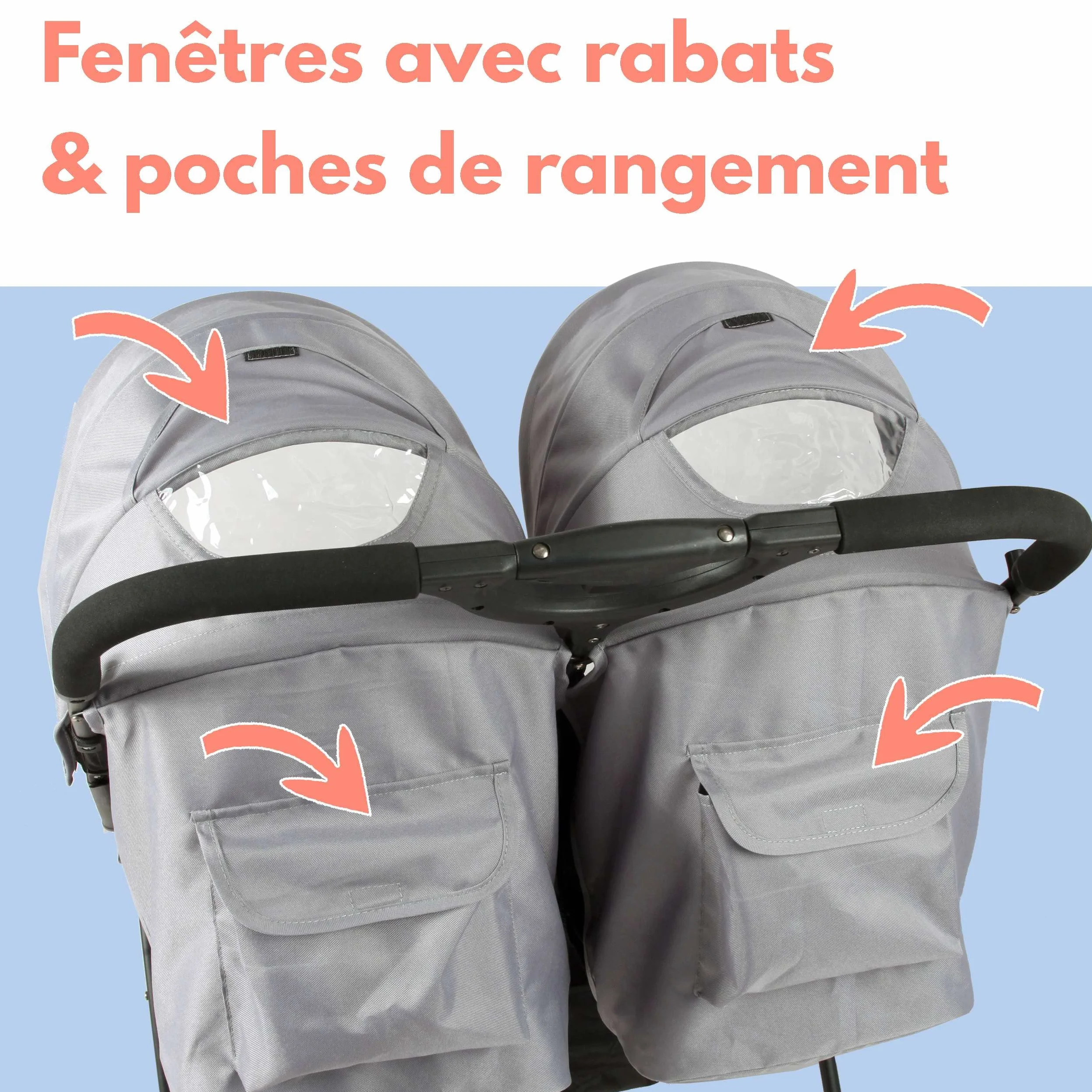 Bambisol Passeggino a doppia costa | Ideale per gemelli fin dalla nascita con pieghevole ultra-compatto | Colore nero e grigio