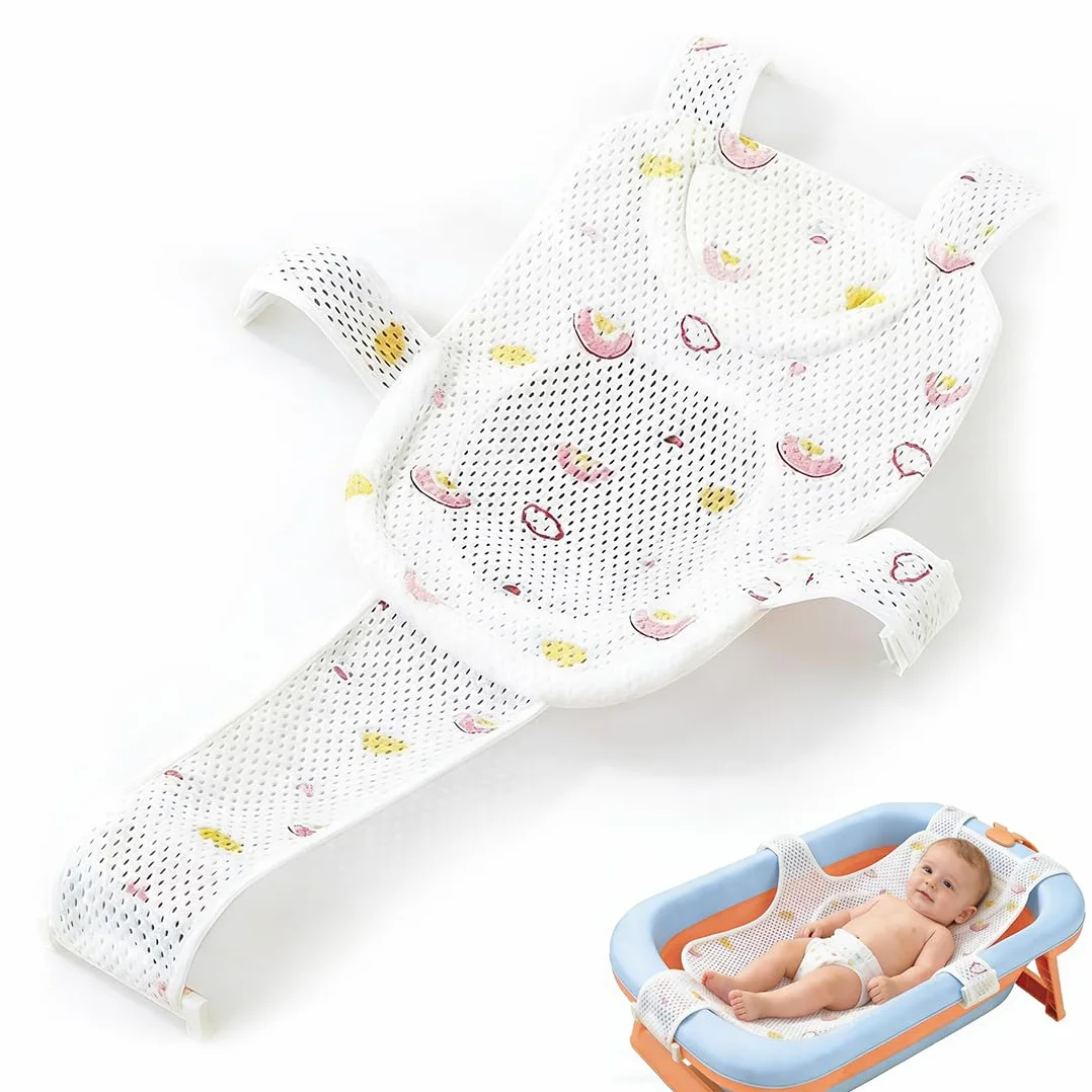 Cuscino per Bagnetto Neonato, Riduttore per Vasca da Bagno, Supporto da Bagno con 5 Cinturini Regolabili, Antiscivolo Rete Morbida e Traspirante, Adatto per Schiena e Collo
