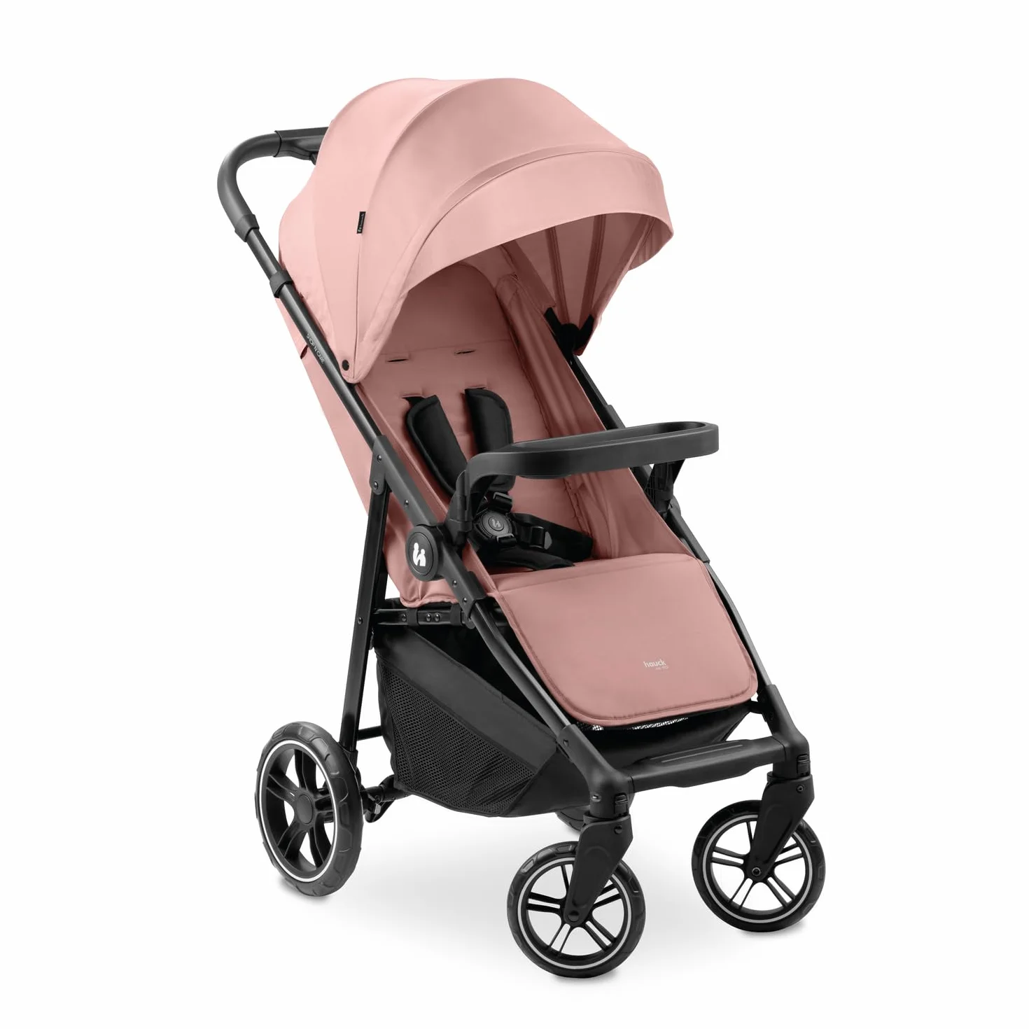 Hauck Shop N Care - Passeggino leggero (solo 8,5 kg) con vassoio per merenda, portabicchieri e parapioggia, compatto e pieghevole con una sola mano, completamente reclinabile dalla nascita fino a 22