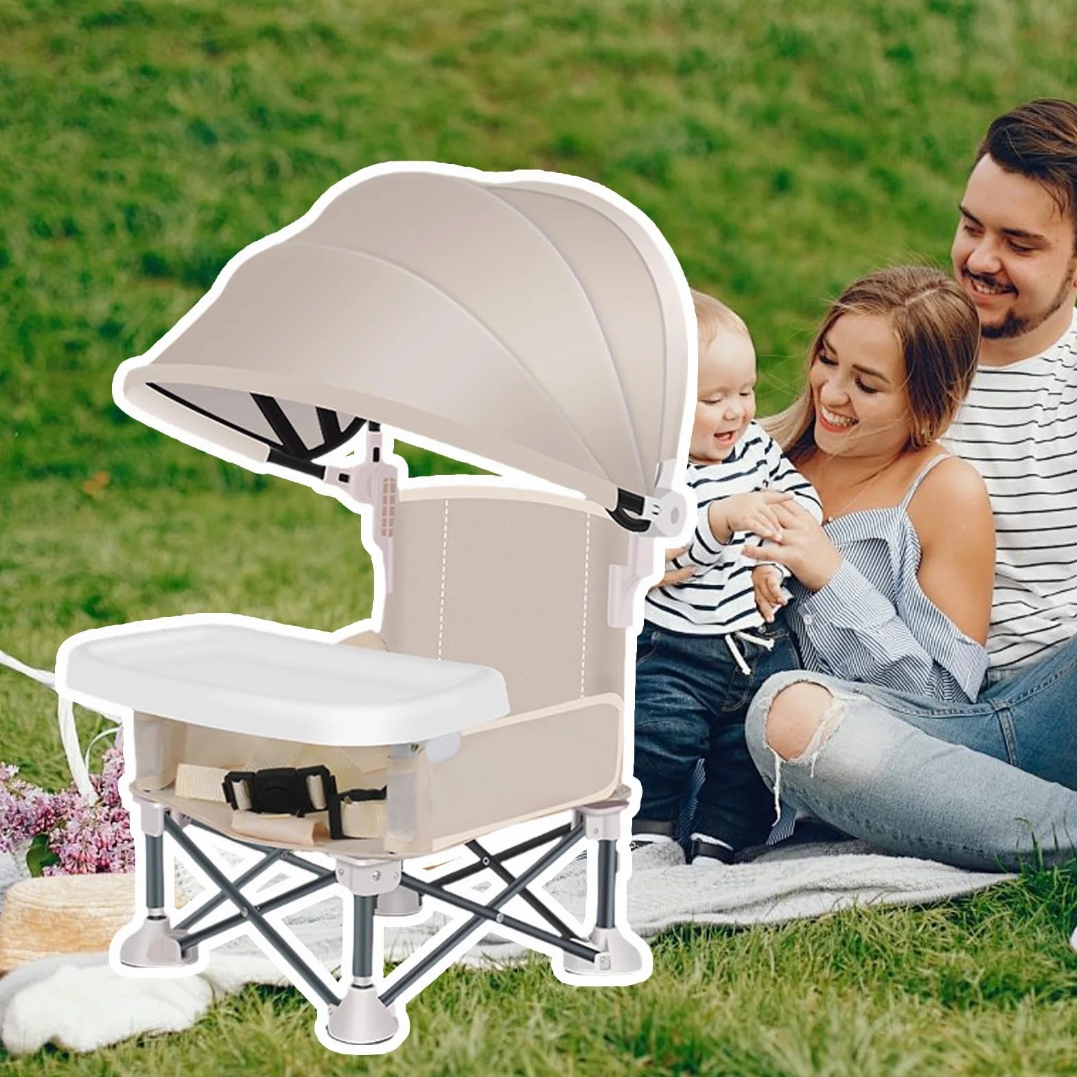 Seggiolino Portatile per Bambini - Seggiolino da Viaggio con Vassoio per Pasti | Sedia Pieghevole Con Copertura Per Esterno Casa Giardino Spiaggia Viaggi Picnic