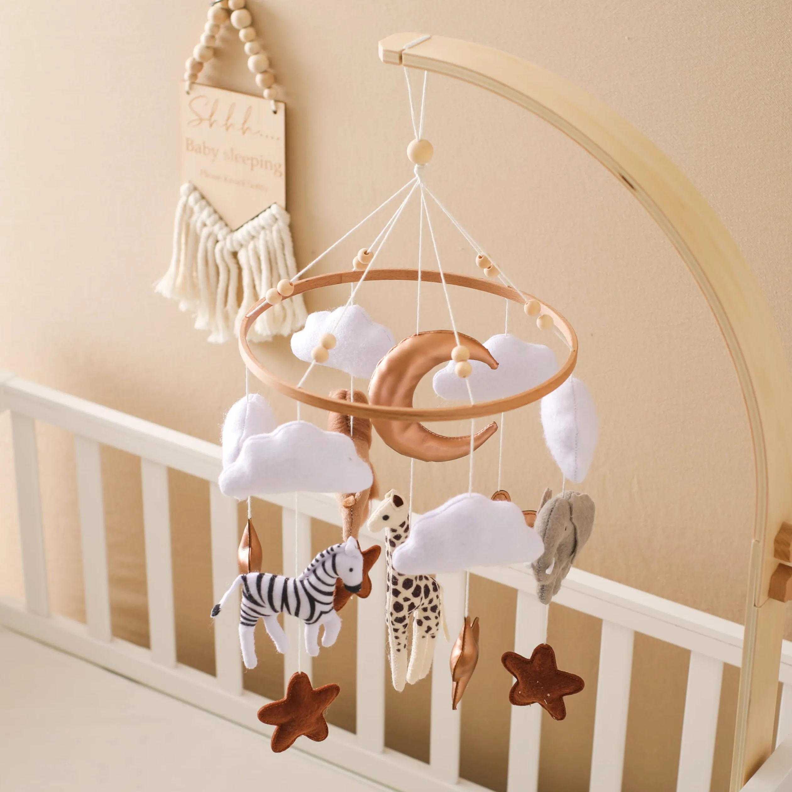 Safari - Giostrina per culla per bambini, realizzata a mano, in feltro, decorazione per la cameretta dei bambini e come regalo per la doccia