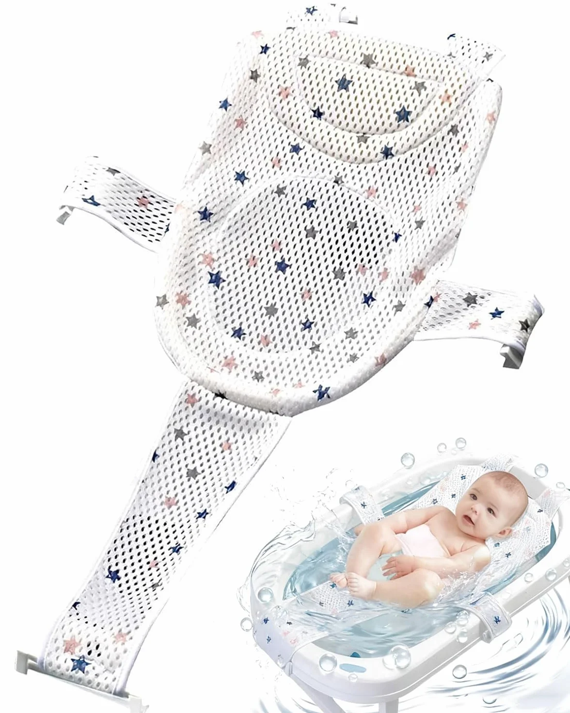 Universale Tappetino da Bagno per Neonati, Cuscino Bagnetto Neonato,Rete Bagnetto Sedile Bagnetti, Bagnetto Supporto Sedile Regolabile, Tappetino per il bagnetto Neonato, per Bambino 0-4 anni