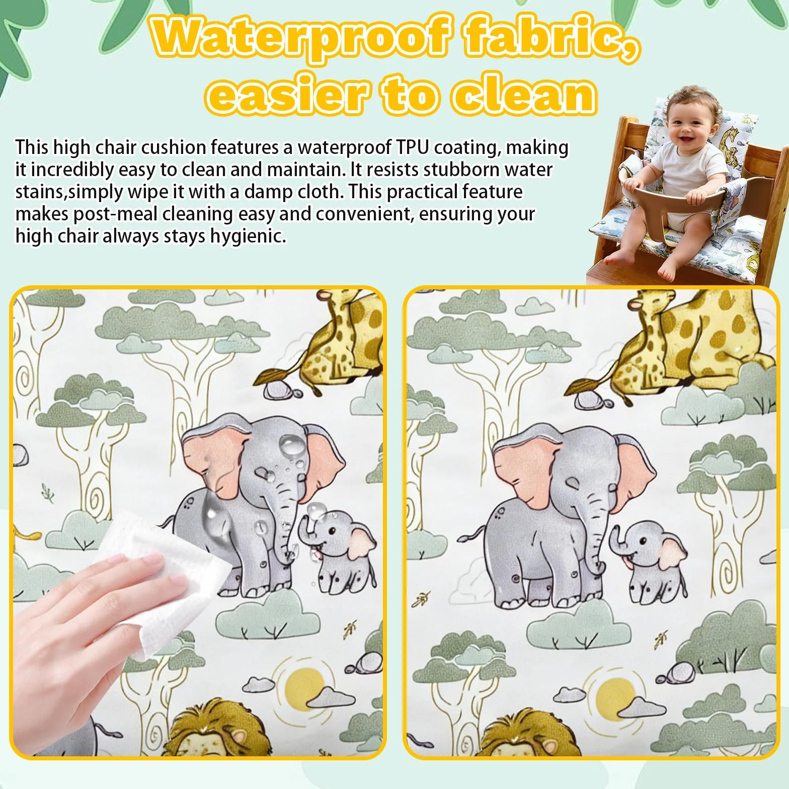 Cuscini per Seggiolone Stokke Tripp Trapp, 2 Pezzi Antiscivolo Cuscino per Seggiolone Pappa Impermeabile Cuscino Sedia Bambini Modelli Animali Cotone PP ad Alta Resilienza