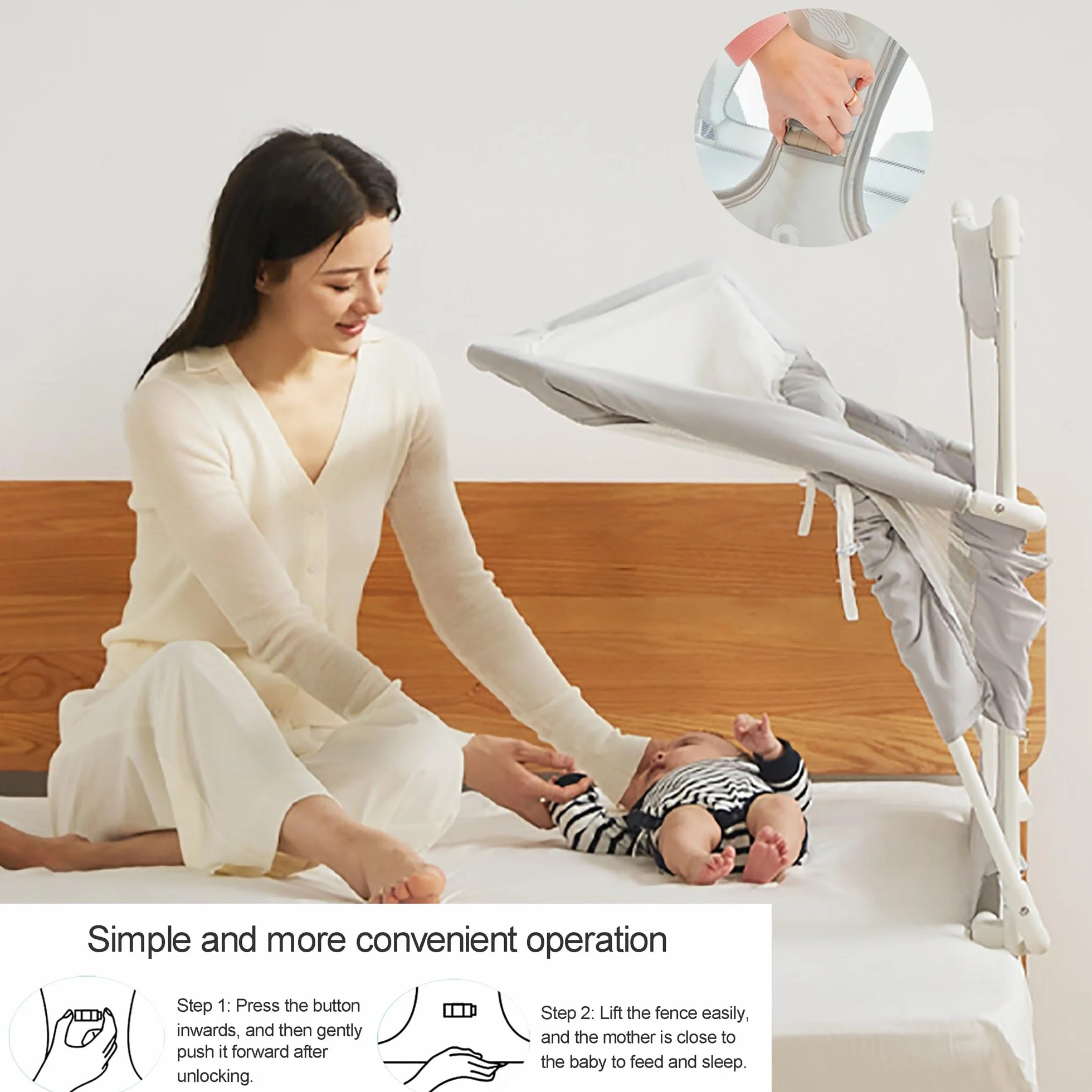 3 in 1 Culla per Neonato Fianco Letto, Culla Nex to Me, culla per Bambini, culla portatile pieghevole, finestra in rete traspirante e visibile, fodera morbida lavabile e robusta lega di alluminio ( Co