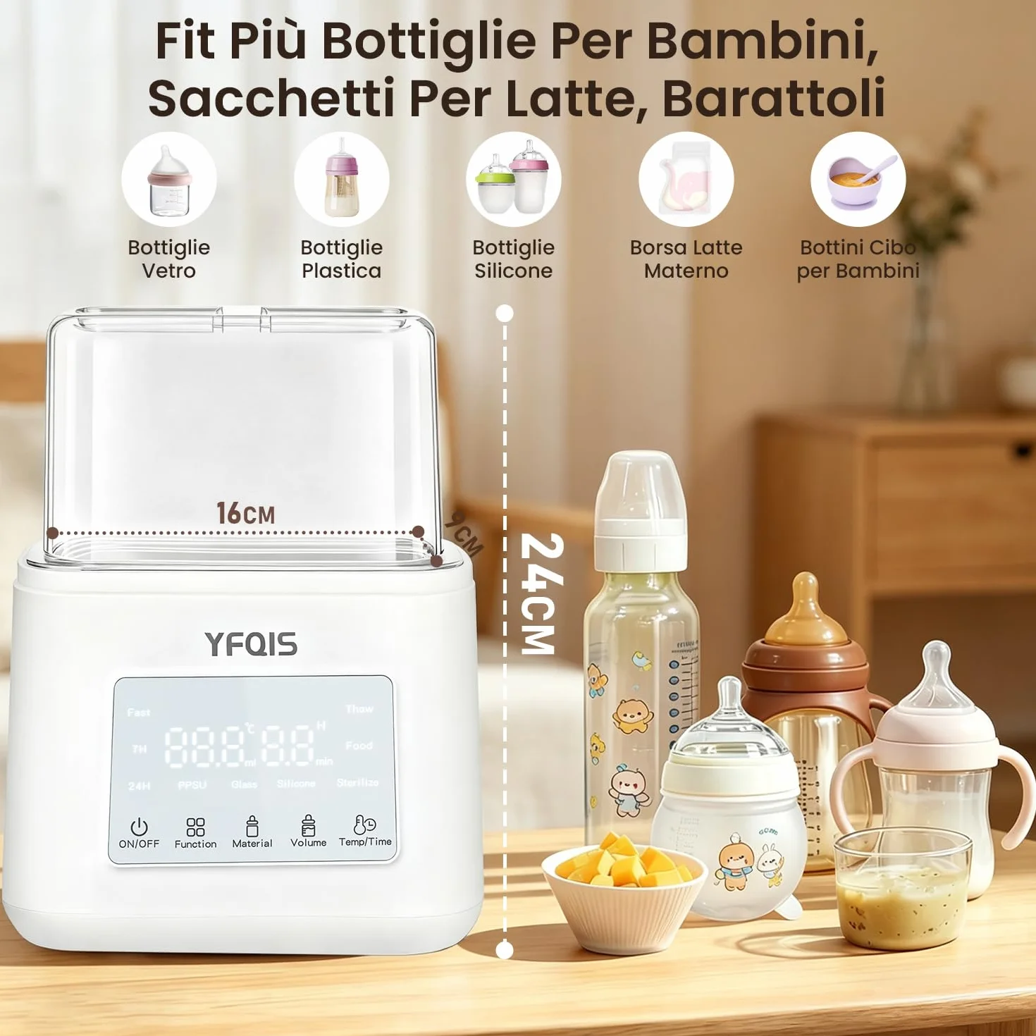 Scaldabiberon e Sterilizzatore Biberon 10 in 1,Scalda biberon e Scalda Pappa 230W Riscaldamento Rapido e Sbrinamento,con Display LCD,Timer,Mantiene il Calore,Senza BPA