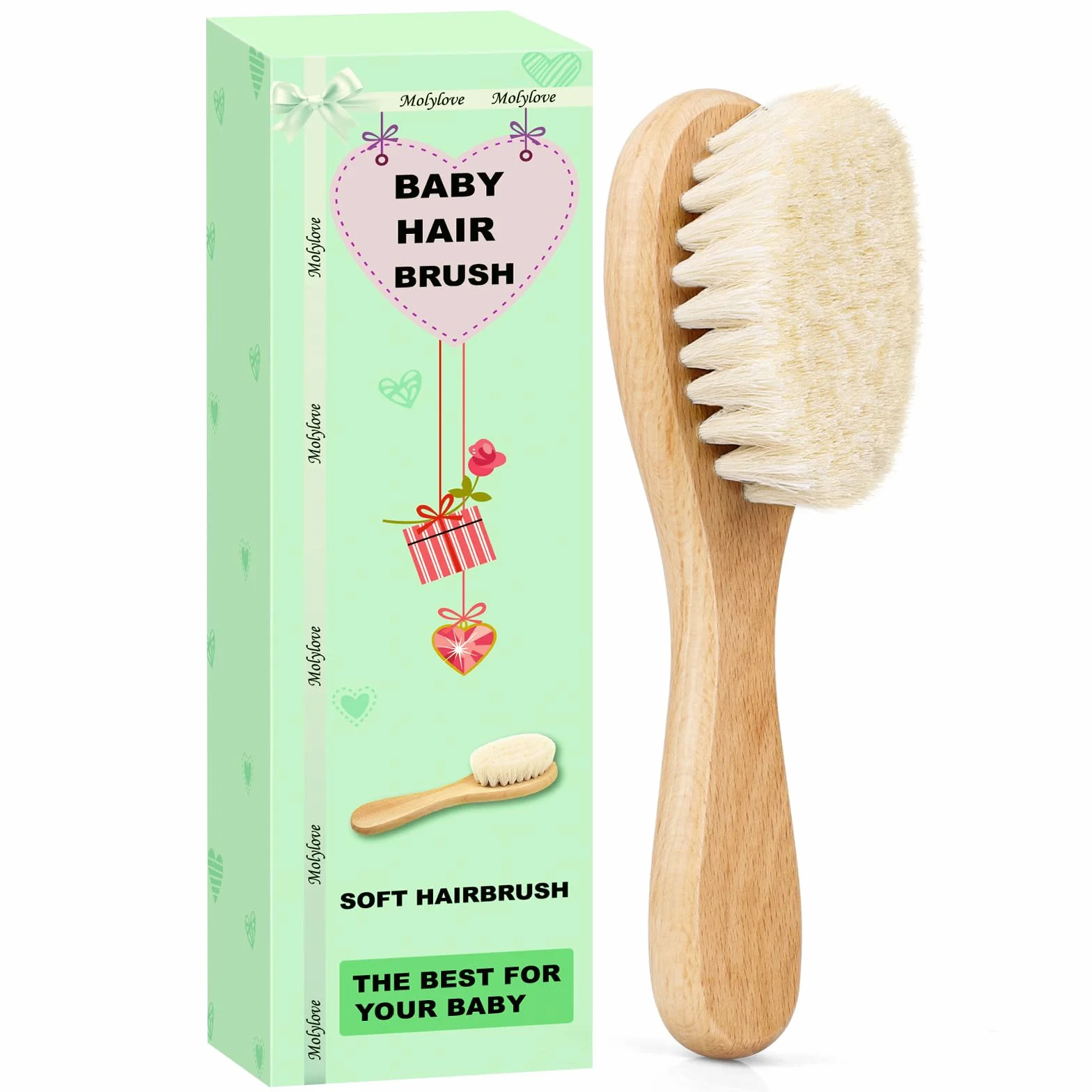 Spazzola per capelli per bambini con manico in legno e setole di capra super morbide per neonati e bambini