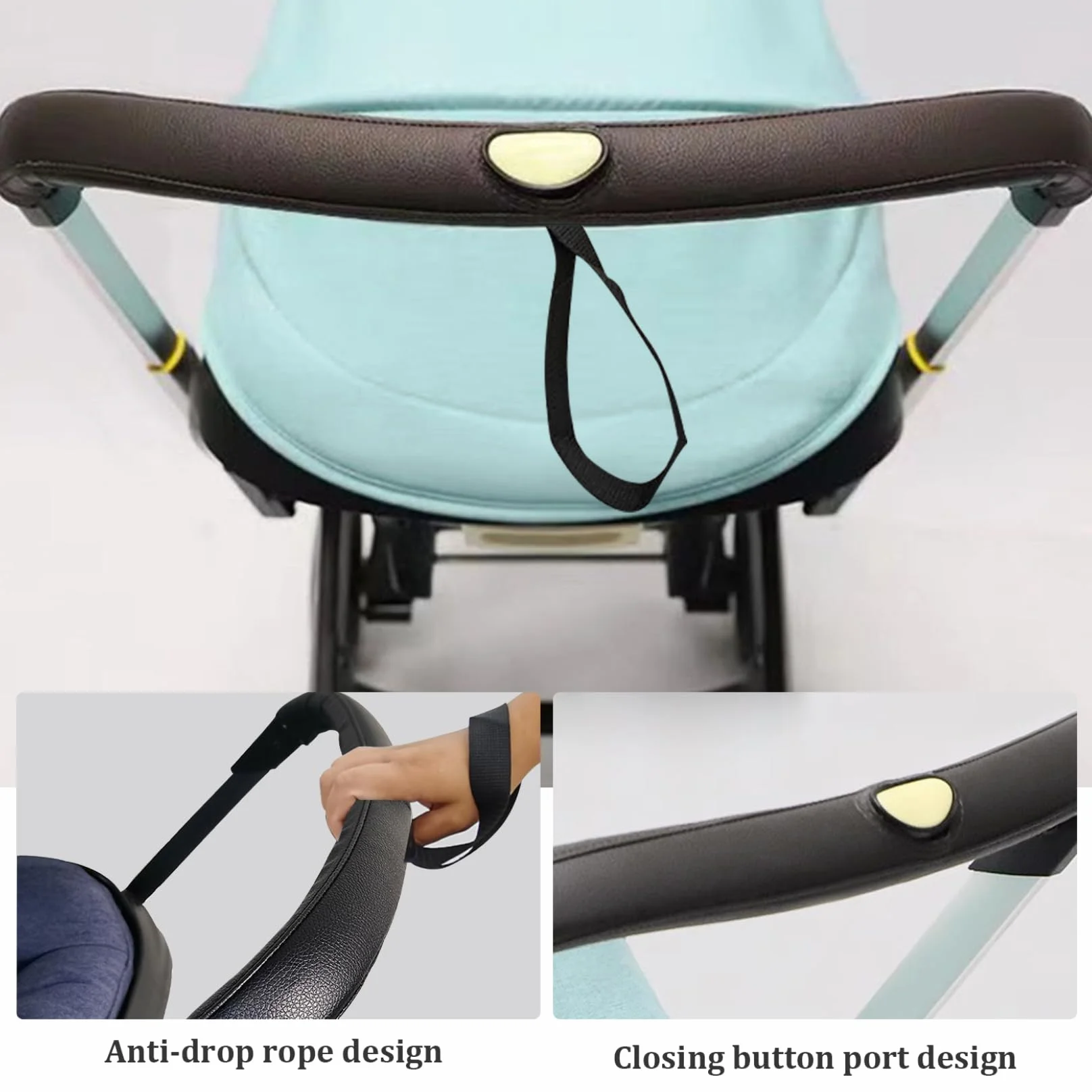 Copri maniglia per passeggino Copri maniglia per carrozzina in pelle nera Antiscivolo e resistente alle macchie Impugnature per maniglia per passeggino con cerniera per protezione bracciolo carrozzina