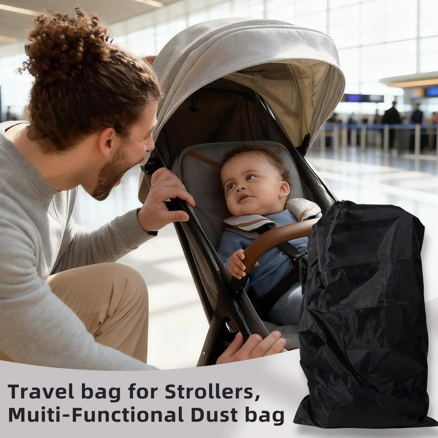 Borsa da Viaggio per Passeggino,Borsa Trasporto Passeggino Impermeabile con Tracolla, Custodia Universale per Carrozzina da Viaggio, Protezione per Aereo e Outdoor - Dimensioni: 114 x 39 x 30 cm.