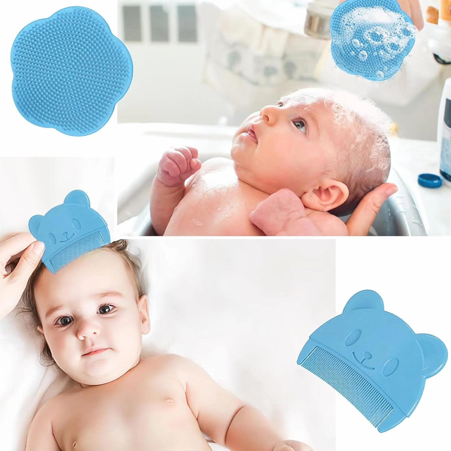 2 Pezzi Pettine Neonato,Pettine Crosta Lattea,Spazzola e Pettine Neonato,Pazzola per Bambini In Silicone Adatto Per Il Massaggio Del Cuoio Capelluto Del Neonato