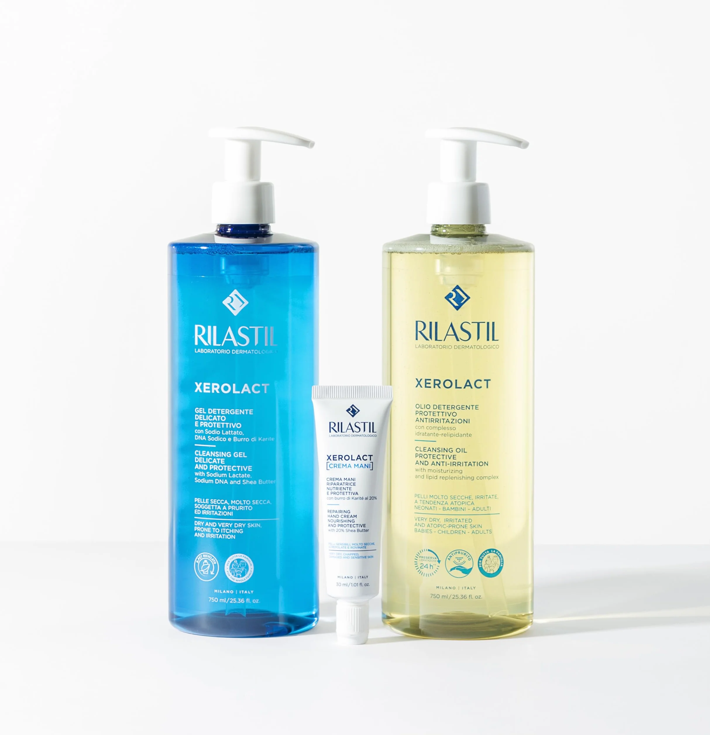 Rilastil Xerolact Gel Detergente per Neonati, Bambini e Adulti, Delicato e Protettivo per le Pelli con Tendenza Atopica, Confezione da 750ml