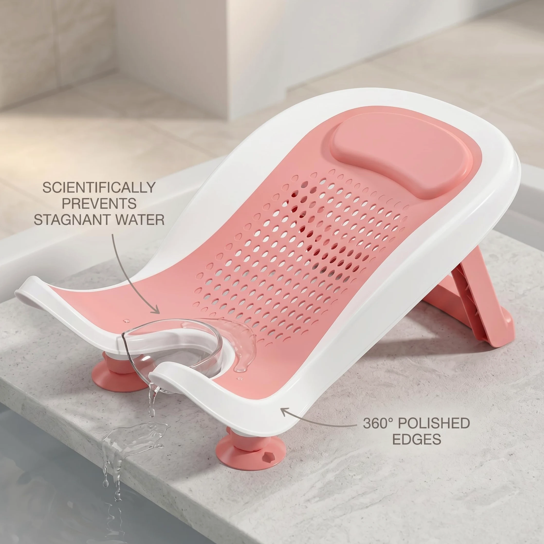 Supporto per bagnetto, vasca ergonomica per neonati con ventosa e gamba, soluzione per il bagno con lavandino antiscivolo per 0-12 mesi Style-3.