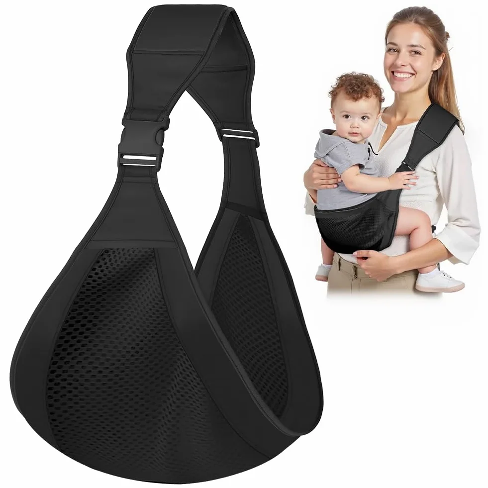 AOOWU Fascia Porta Bebe, Laterale Fascia Neonat Regolabile, Fascia Neonato Ergonomico 0-36 Mesi, Traspirante Baby Carrier Facile da Indossare, Marsupio Neonato, Tutte le Stagioni, Fino a 15kg