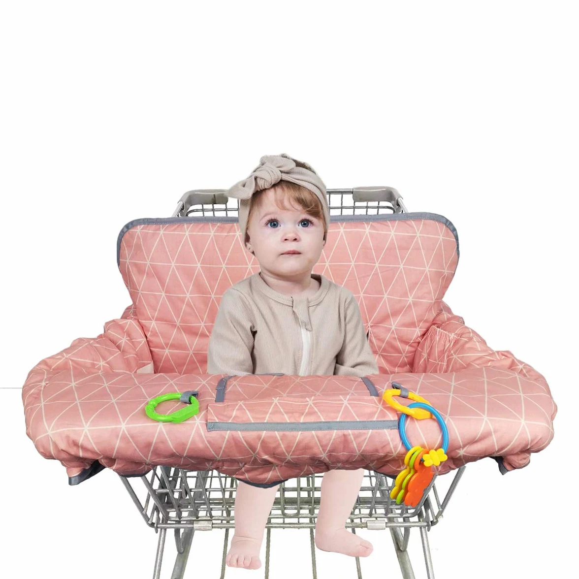 Coperture del carrello della spesa per neonata, copri seggiolone in cotone, cuscino del carrello della spesa per bambini, copricarrello per neonati ragazza, lavabile in lavatrice, grande (rosa)
