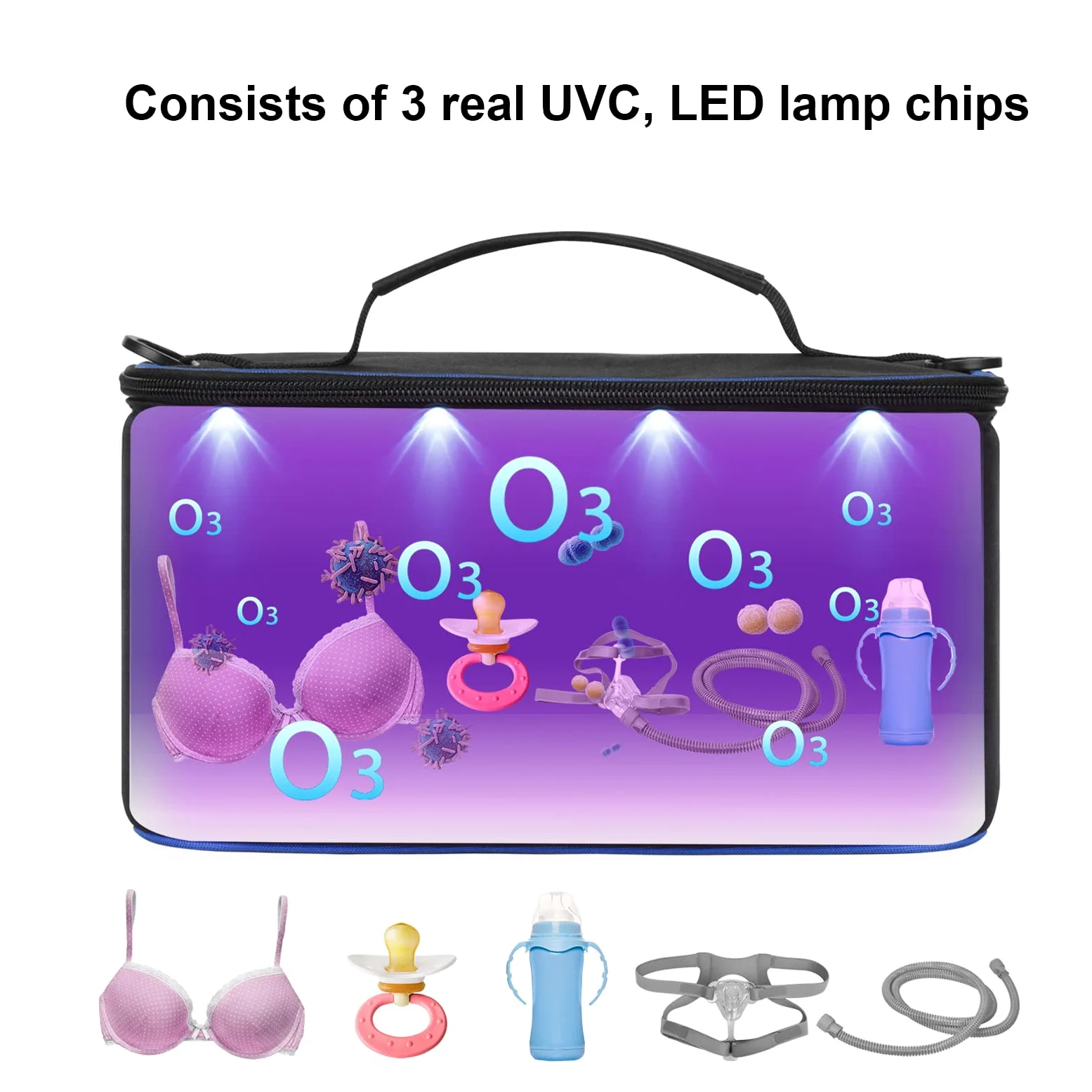Borsa per la Pulizia della Luce, Borsa per la Disinfezione UVC, Sterilizzatore Portatile con Luce a LED, Sterilizzazione Rapida e Semplice del 99,9% in Soli 3 Minuti, Grande Borsa