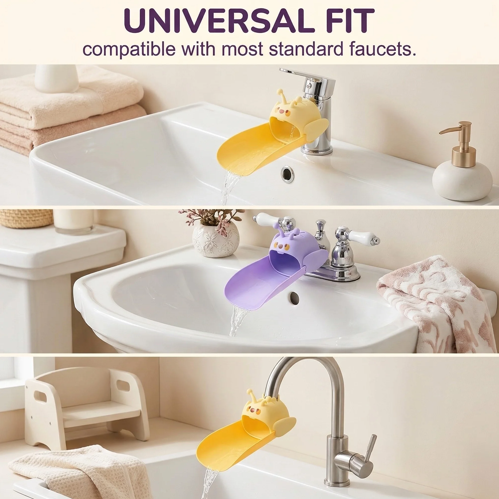 2 Pezzi Estensione Rubinetto Bambini con Design Ape, Prolunga Silicone per Rubinetto per Lavabo, Lavandino e Cucina