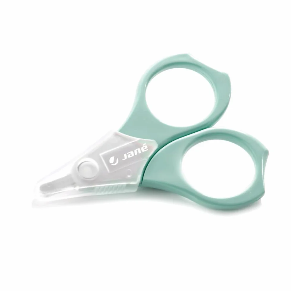 Jané Forbici per neonati, punta arrotondata, con cappuccio igienico, in acciaio inox, verde