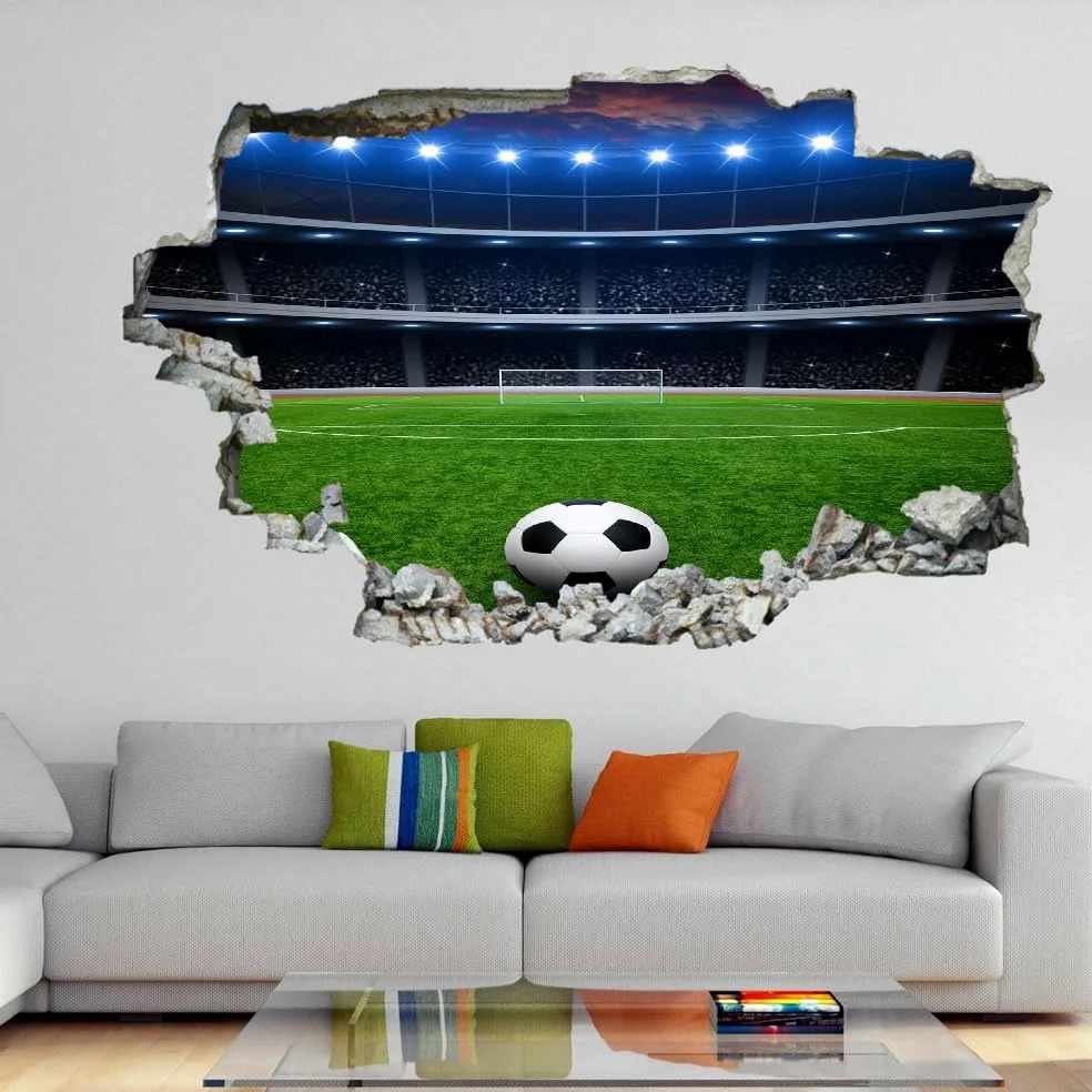 3D Wall Sticker Room Decor Camera Da Letto Decal Campo Da Calcio Tatuaggio Murale Rimovibile Per Bambini E Bambine Gli Sport Adesivo Decorativo Per Decorazioni Per La Casa Adesivi Murali