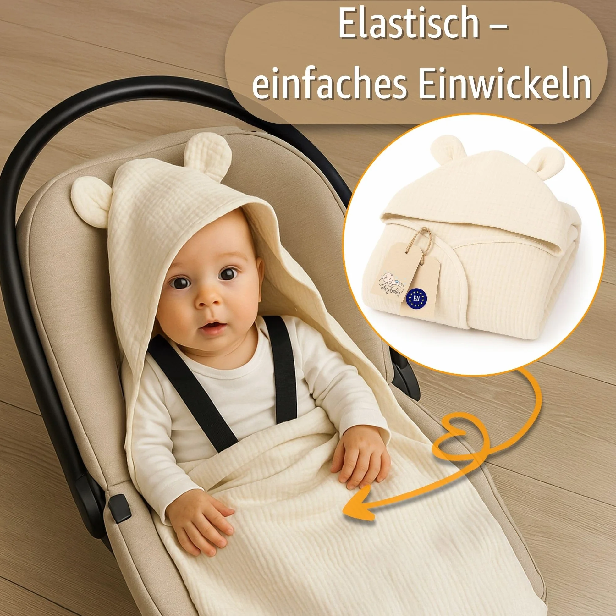 Sacco ovetto coperta mussola 85x85 cm - copertina per passeggino bebe per seggiolino auto bambino o swaddle neonato 0-6 mesi universale e lavabile Oeko-Tex Beige chiaro