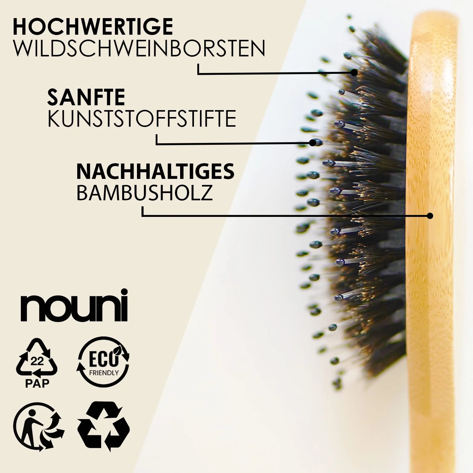 Spazzola per bambini in legno di bambù con setole di cinghiale | Kids Brush: senza tirare | Pettine massaggiante premium | Spazzola per capelli di Nouni