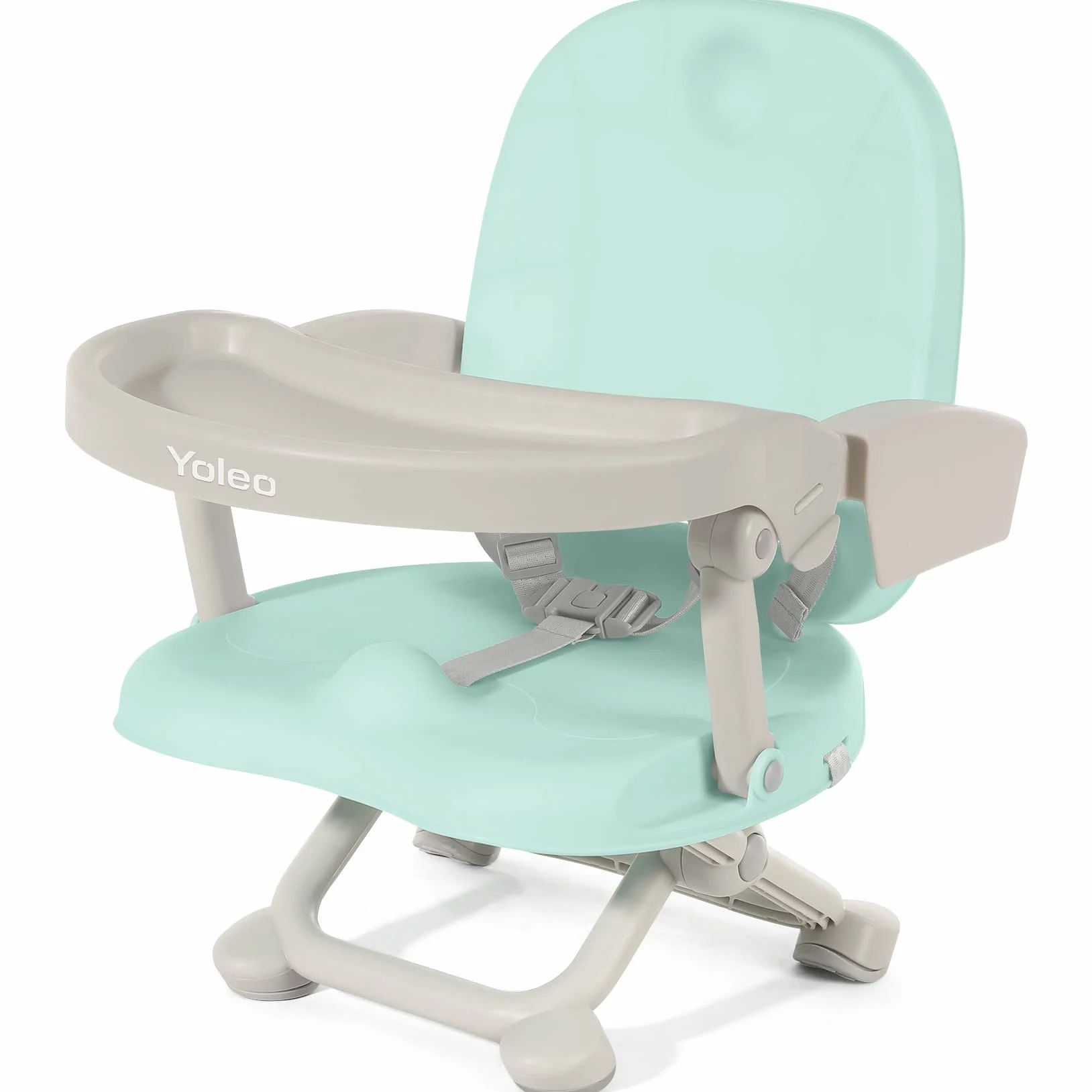 YOLEO Seggiolone Pappa, Portatile Rialzo Sedia Bambini per 6-36 mesi, Seggiolino per Bambini Regolabile con Chiusura Compatta e Vassoio Rimovibile, per uso Interno/Esterno (Verde senza Cuscino)