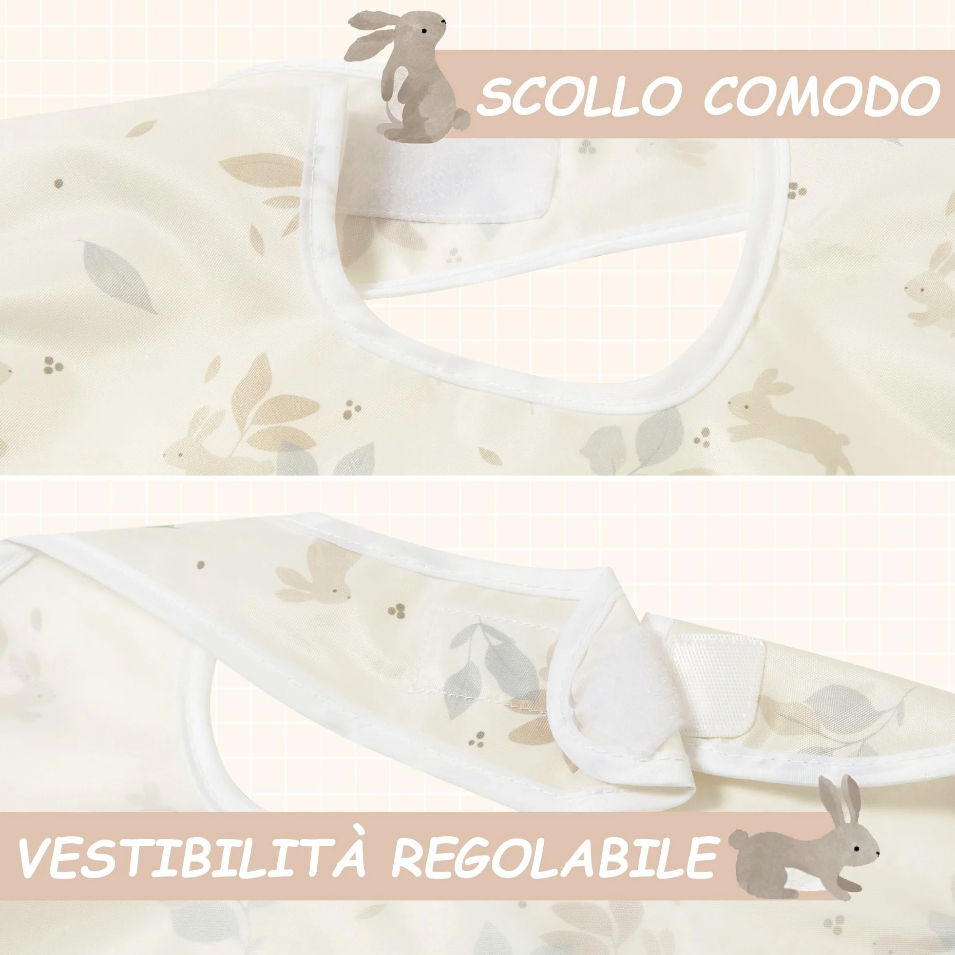Little Dimsum Bavaglini Neonato Impermeabili con Tasca，Set di 3 Bavaglino Impermeabile per Alimentazione,Regolabile e Facile da Lavare per 6-36 Mesi(Coniglio&Foglie&Alpaca)