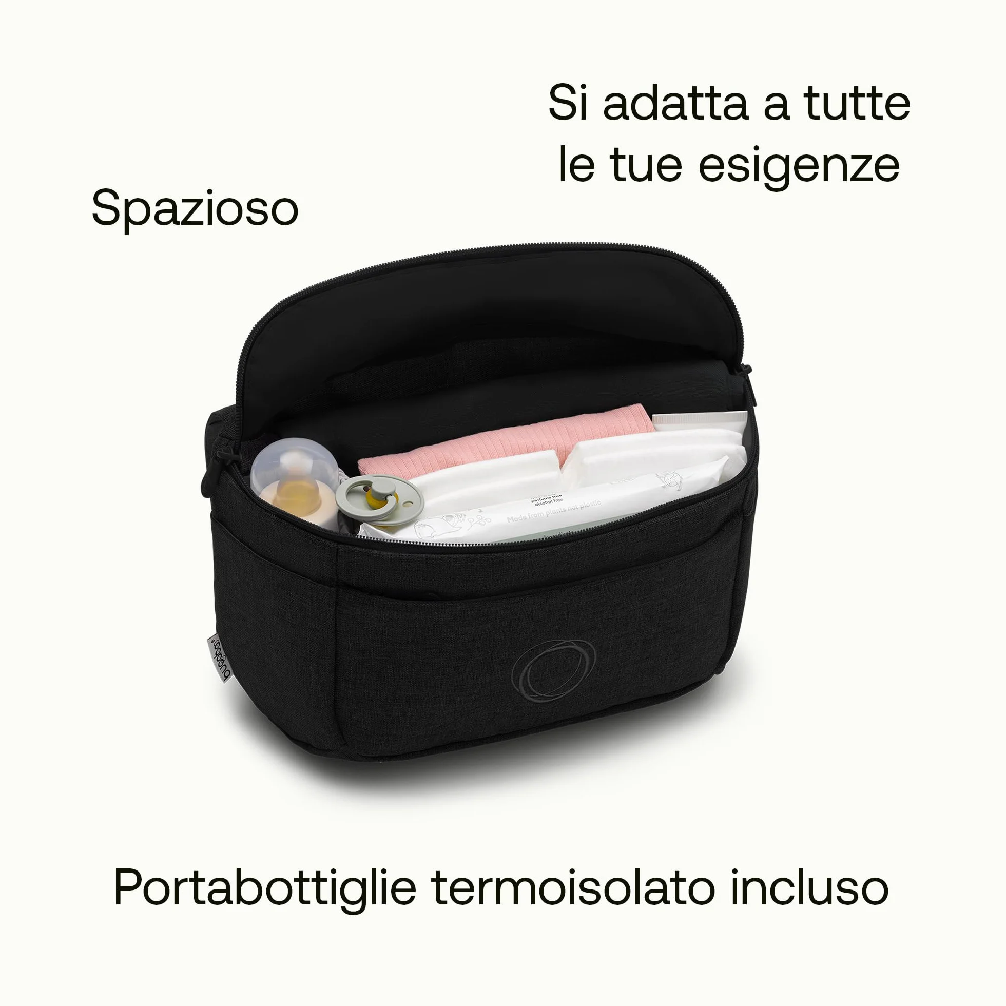 Bugaboo Organizer Multitasche Passeggino, Compatto e con Tasche Facili da Raggiungere, Accessorio Indispensabile per gli Oggetti Essenziali del Tuo Bambino, in Midnight Black