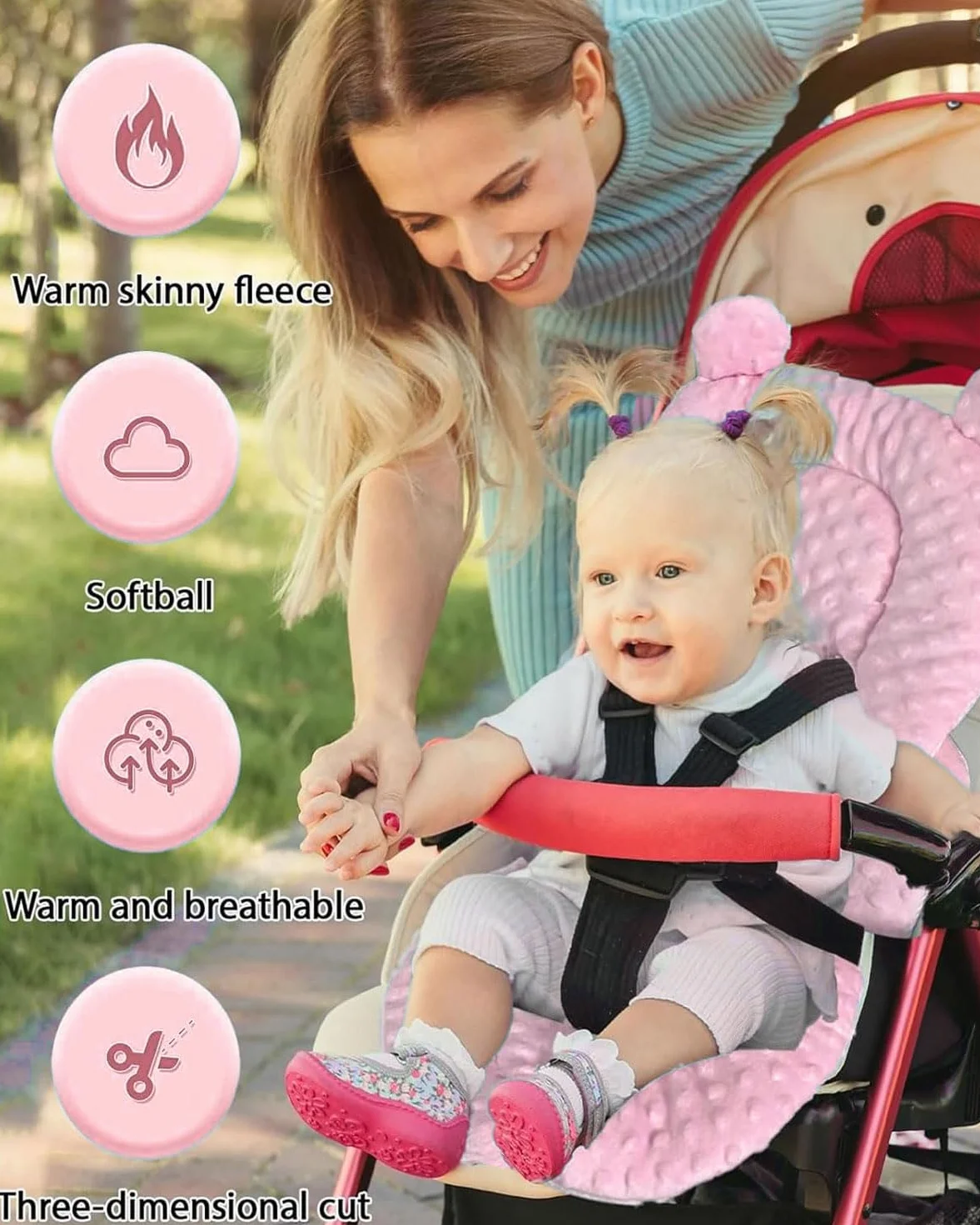1 Pezzo Riduttore passeggino universale，Materassino Passeggino Universale In Cotone, Cuscino Passeggino Universale, Traspirante, Morbido, Accessori Per Passeggini（rosa）