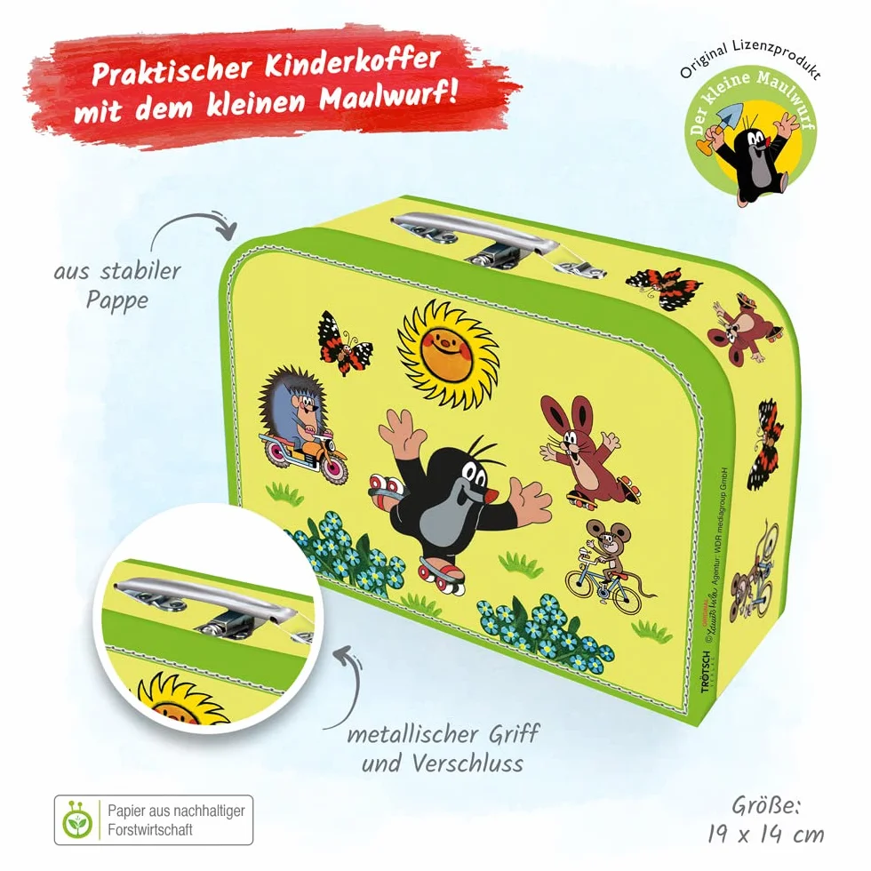 TROTSCH Der kleine Maulwurf Kinderkoffer klein: Pappkoffer Reisekoffer Kinder Spielkoffer: Pappkoffer mit Metallhenkel, klein