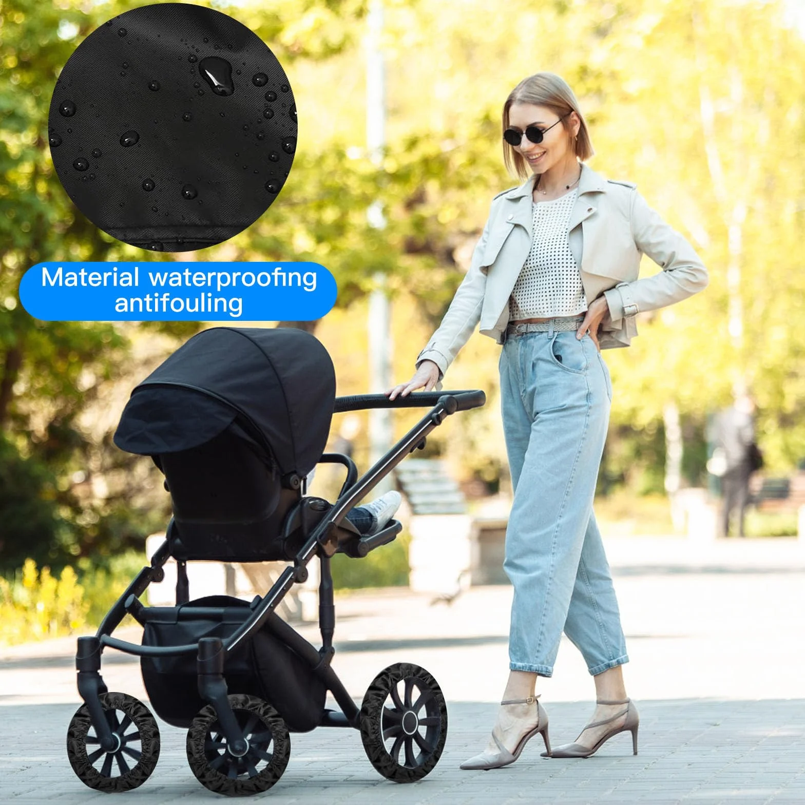 4 coprivolanti per passeggino, antipolvere, accessori per passeggino (nero)