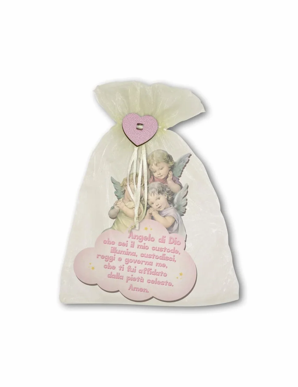 Fratelli Bonella | Quadro in legno di tre Angioletti in preghiera per Bambina con preghiera Angelo di Dio 11x14 cm | Made in Italy