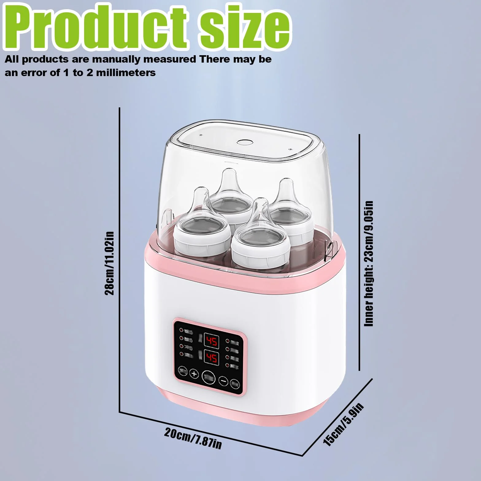 8 in 1 scaldabiberon, sterilizzatore per biberon, scaldabiberon rapido per neonati, scaldabagno e sbrinamento con display LCD, senza BPA, rosa