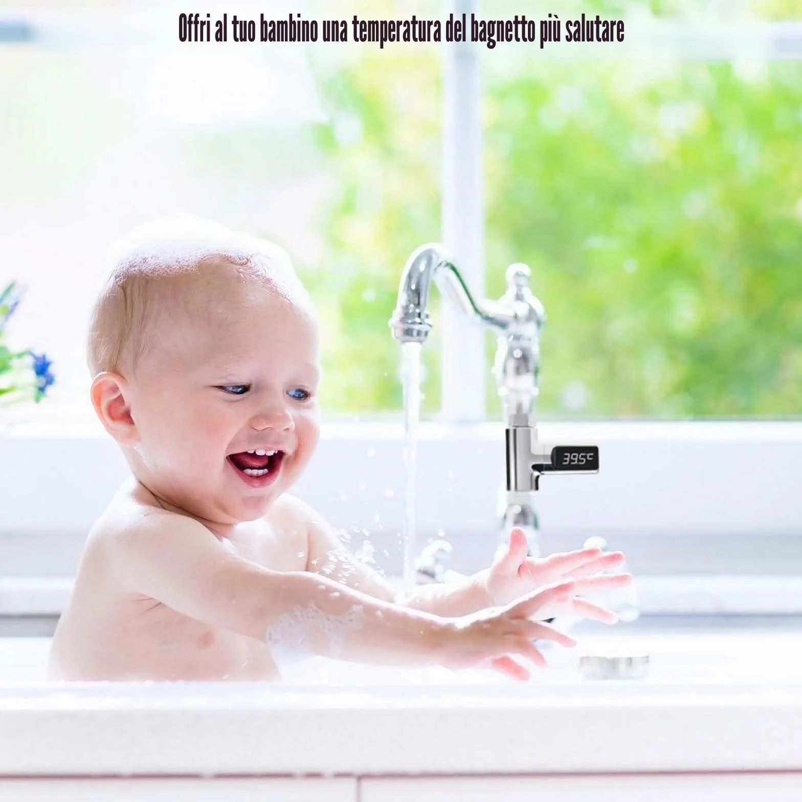 Molbory Termometro da bagno digitale a LED, 5 – 85 ℃, in tempo reale, flusso d'acqua con schermo girevole a 360°, termometro per acqua per bambini, termometro per doccia