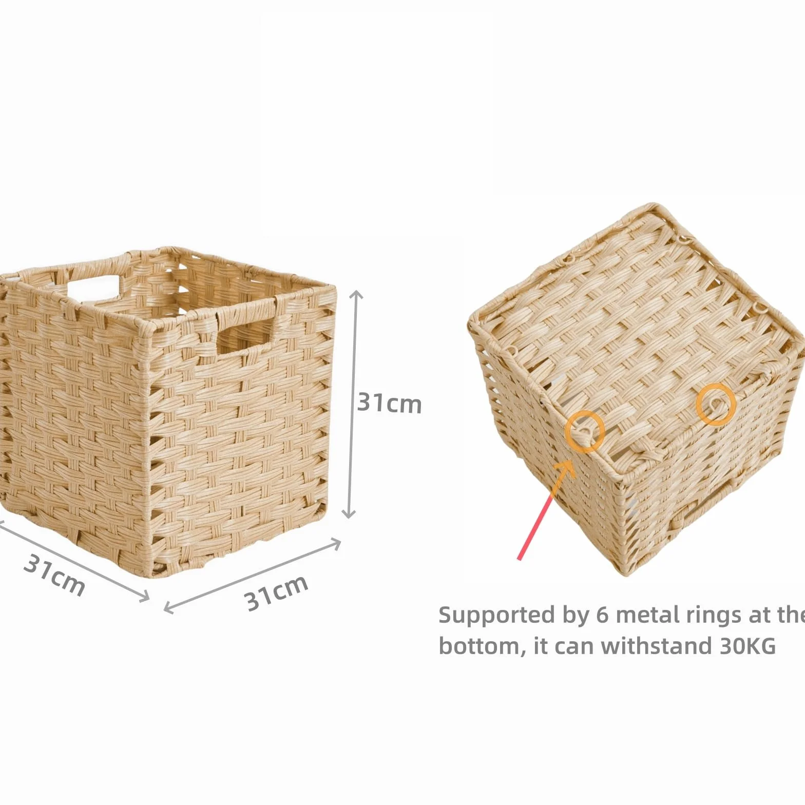 Scatola portaoggetti, 31 x 31 x 31 cm, in finta rattan Kallax, per giocattoli, vestiti, cameretta dei bambini, impermeabile, non ammuffito (4 pezzi, beige chiaro)