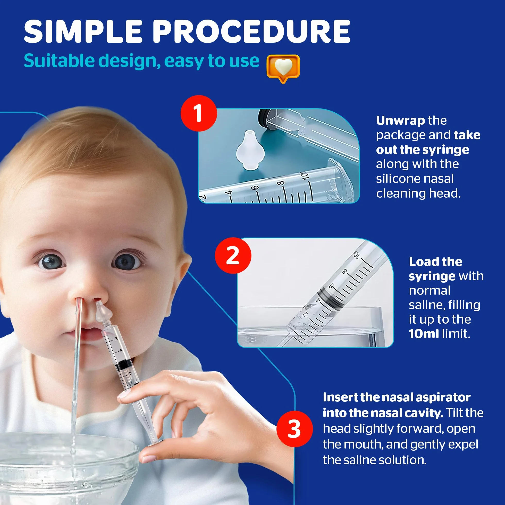 PORTENTUM Lavaggio nasale bambini, irrigatore nasale 10 ml 4 pezzi siringhe lavaggi nasali con punta in silicone morbido